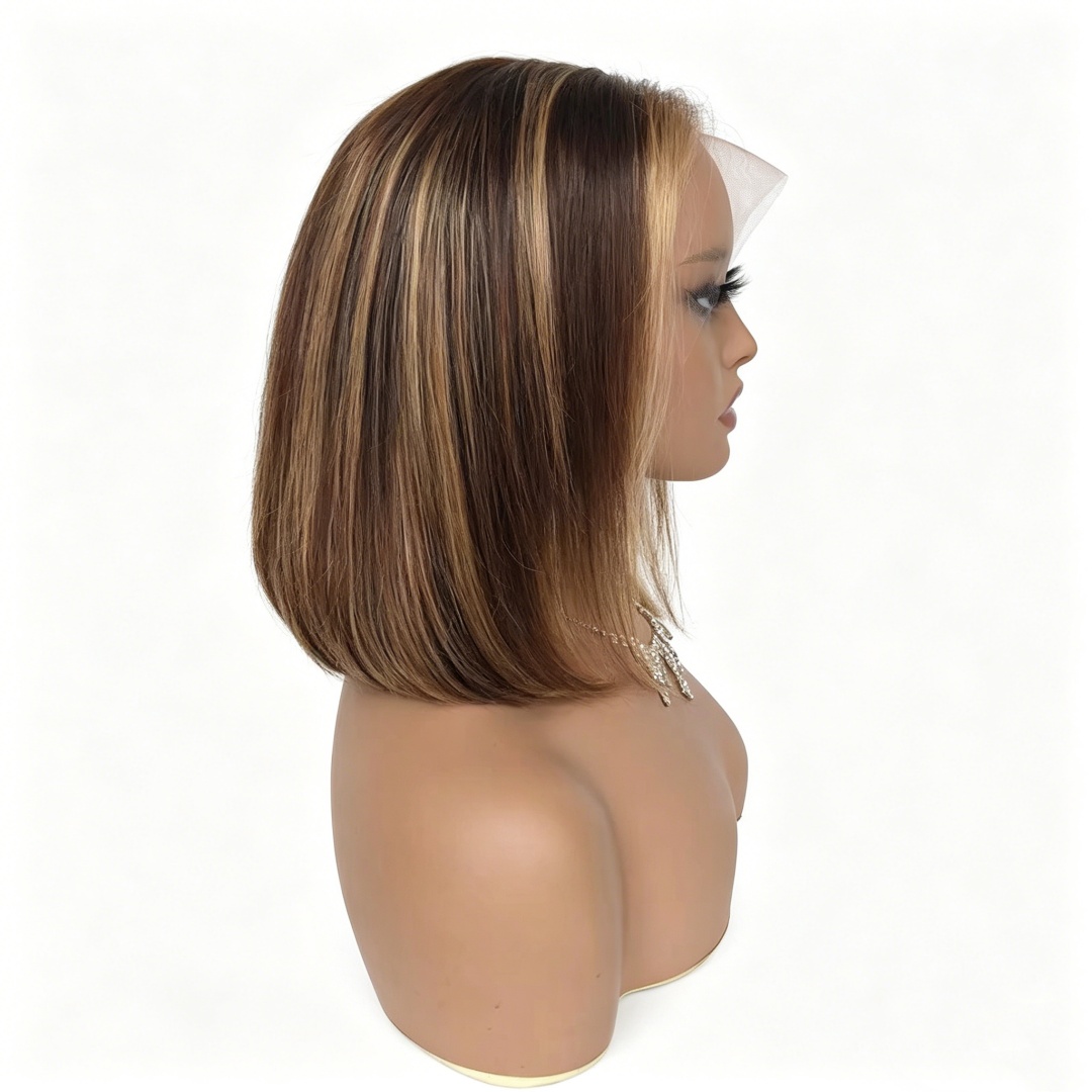 12A Remy Human Hair 13x4 Lace Front Short Straight Bob Wig for Women P427 Highlight WIGLTD LG