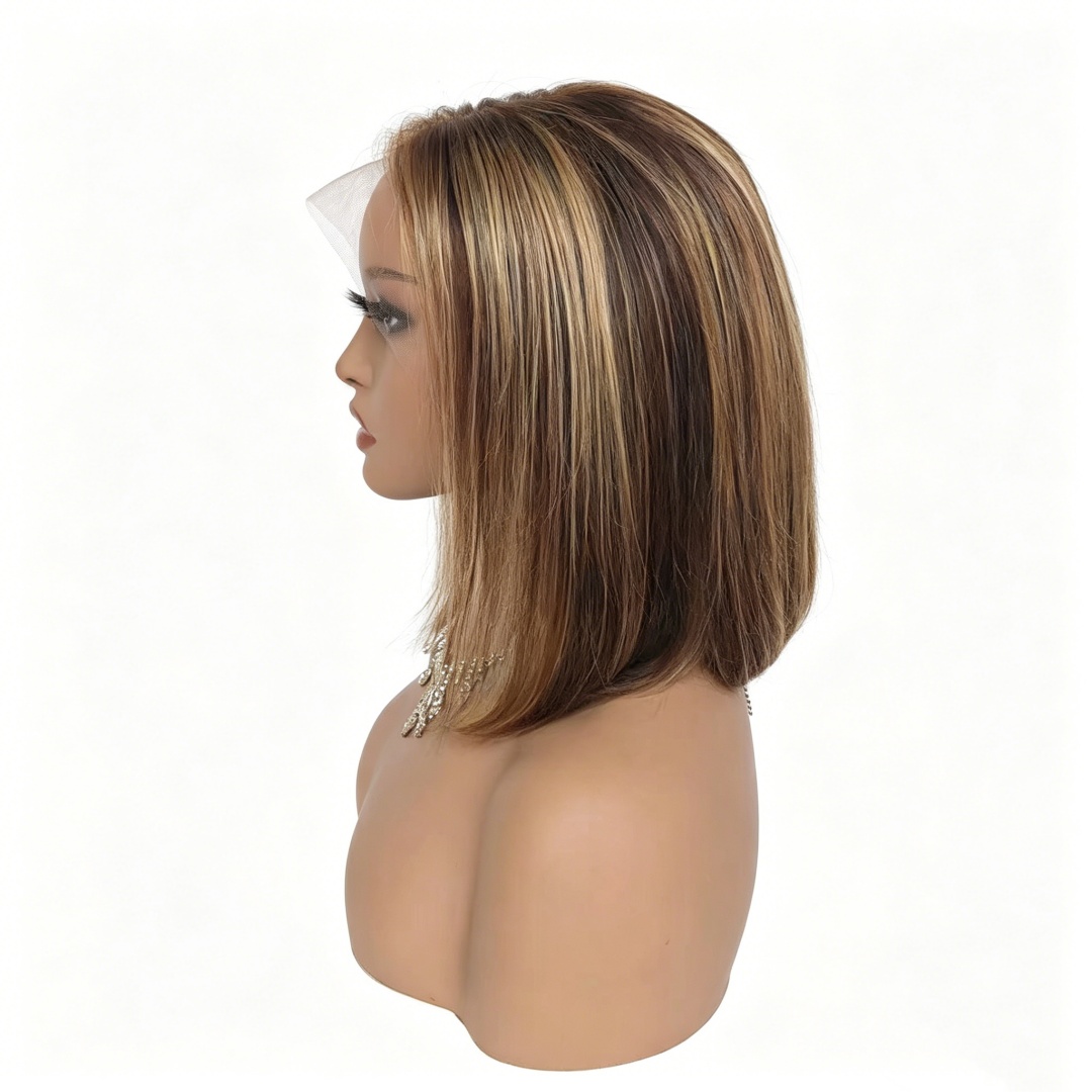 12A Remy Human Hair 13x4 Lace Front Short Straight Bob Wig for Women P427 Highlight WIGLTD LG