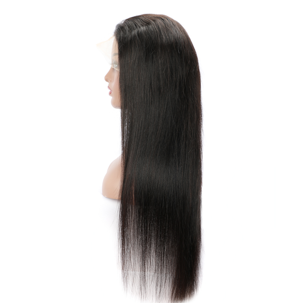 15A 180% Density Remy Human Hair Transparent Real 13x4 Lace Front Wig for Women Natural Black Straight WIGLTD