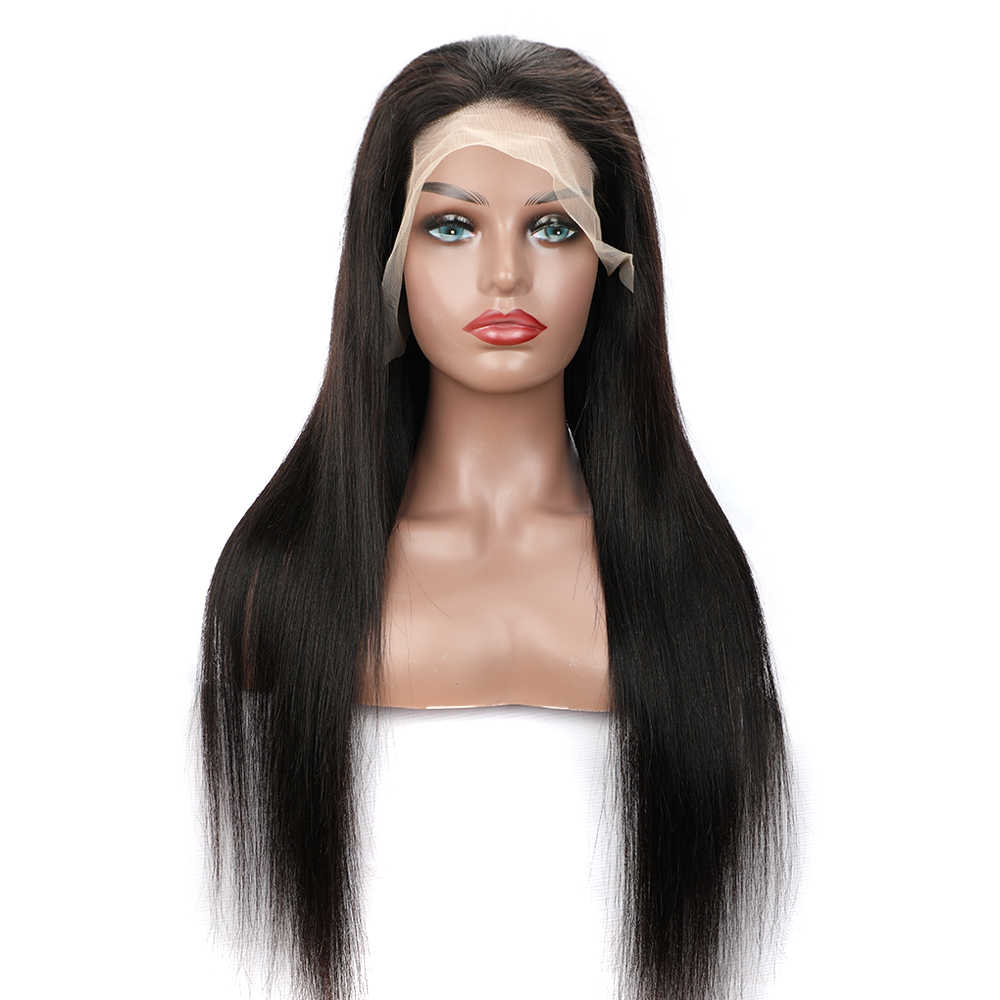 15A 180% Density Remy Human Hair Transparent Real 13x4 Lace Front Wig for Women Natural Black Straight WIGLTD