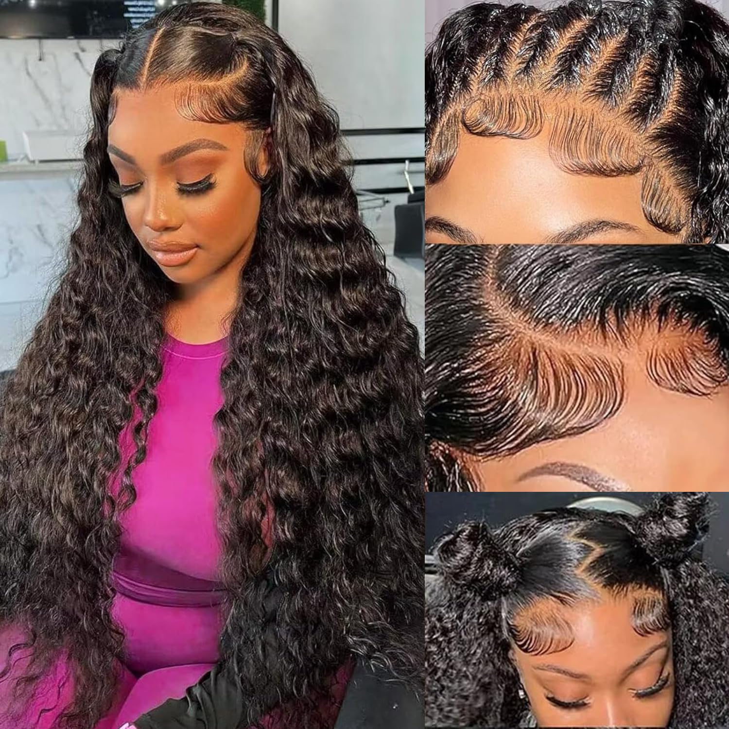 5x5 Deep Wave Remy Human Hair Lace Closure Wig for Women Natural Black Color WIGLTD