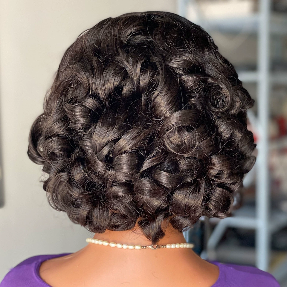 Remy Human Hair Short PIXIE 13x4 Lace Front Wig Natural Black Curly Curl WIGLTD