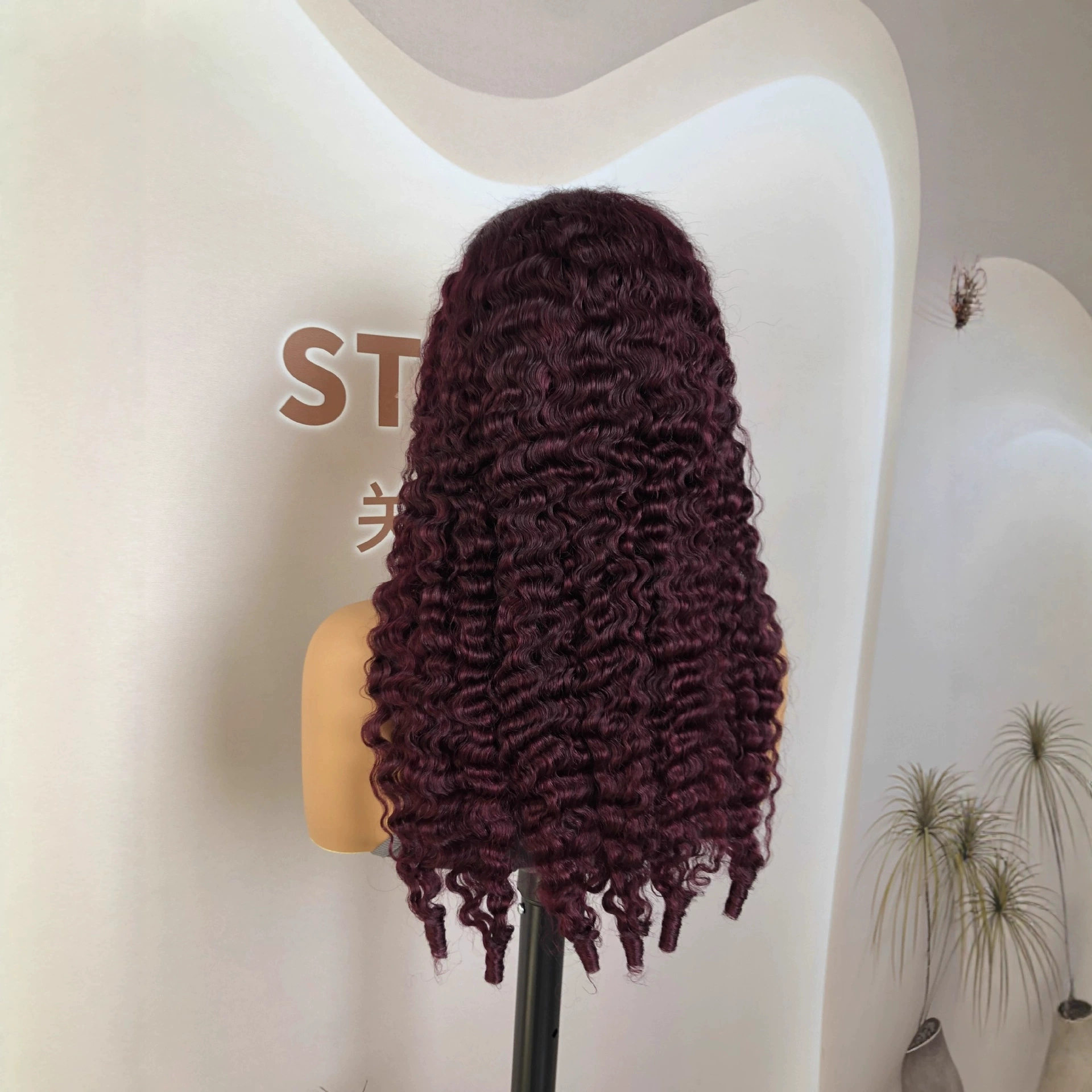 13x4 300% Density Burmese Curly Remy Human Hair Wig Lace Closure Front Dark 99J Chocolate Color WIGLTD