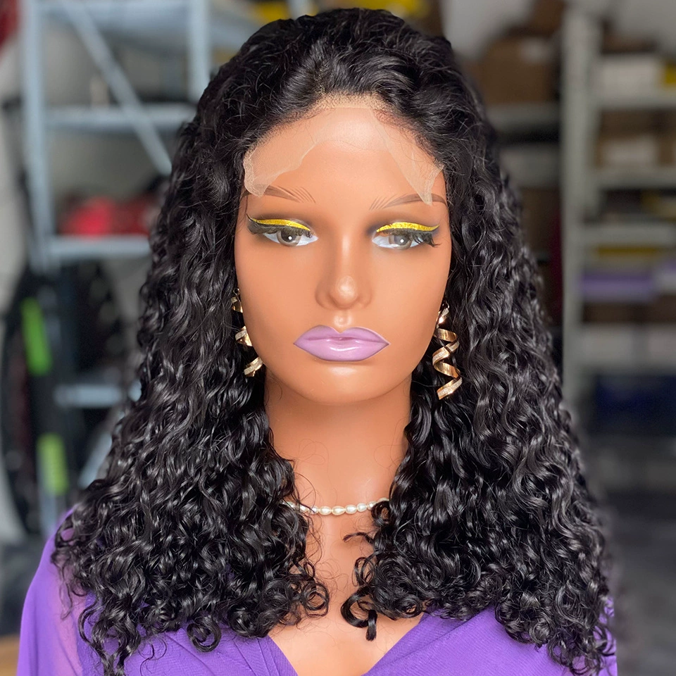 5x5 18 Inches Double Drawn 200% Density Pixie Curly Curl Remy Human Hair Lace Closure Wig Natural Black Color WIGLTD