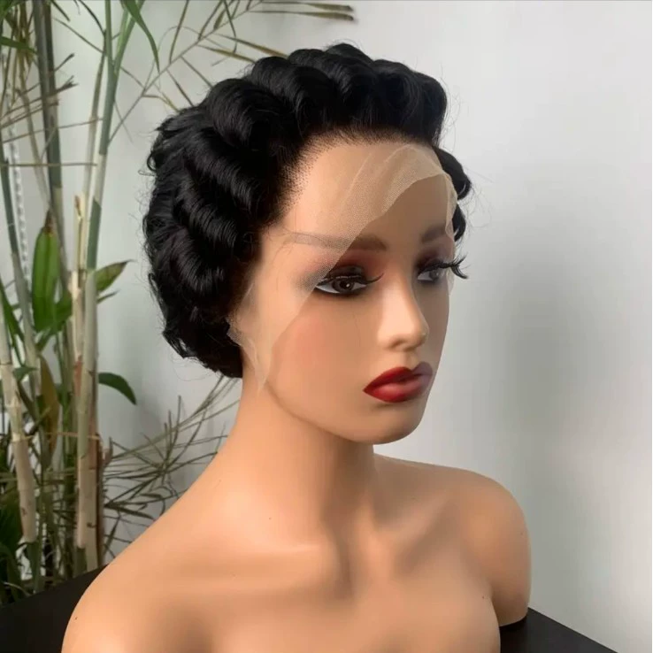 Remy Human Hair 13x4 Lace Front Short PIXIE Cut Wig Natural Black Curly Curl WIGLTD