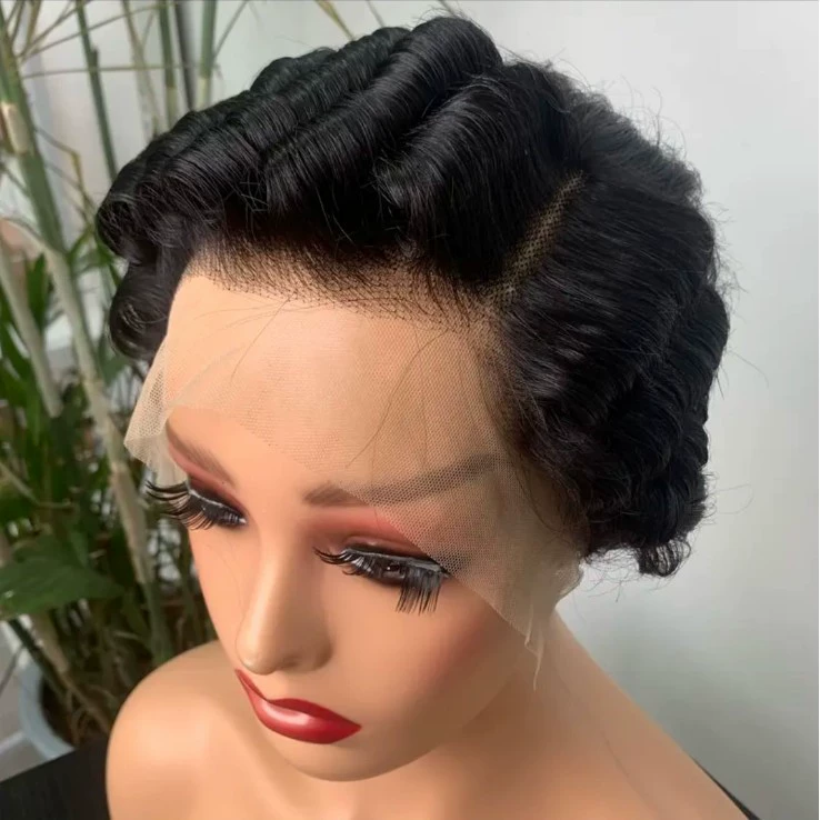 Remy Human Hair 13x4 Lace Front Short PIXIE Cut Wig Natural Black Curly Curl WIGLTD