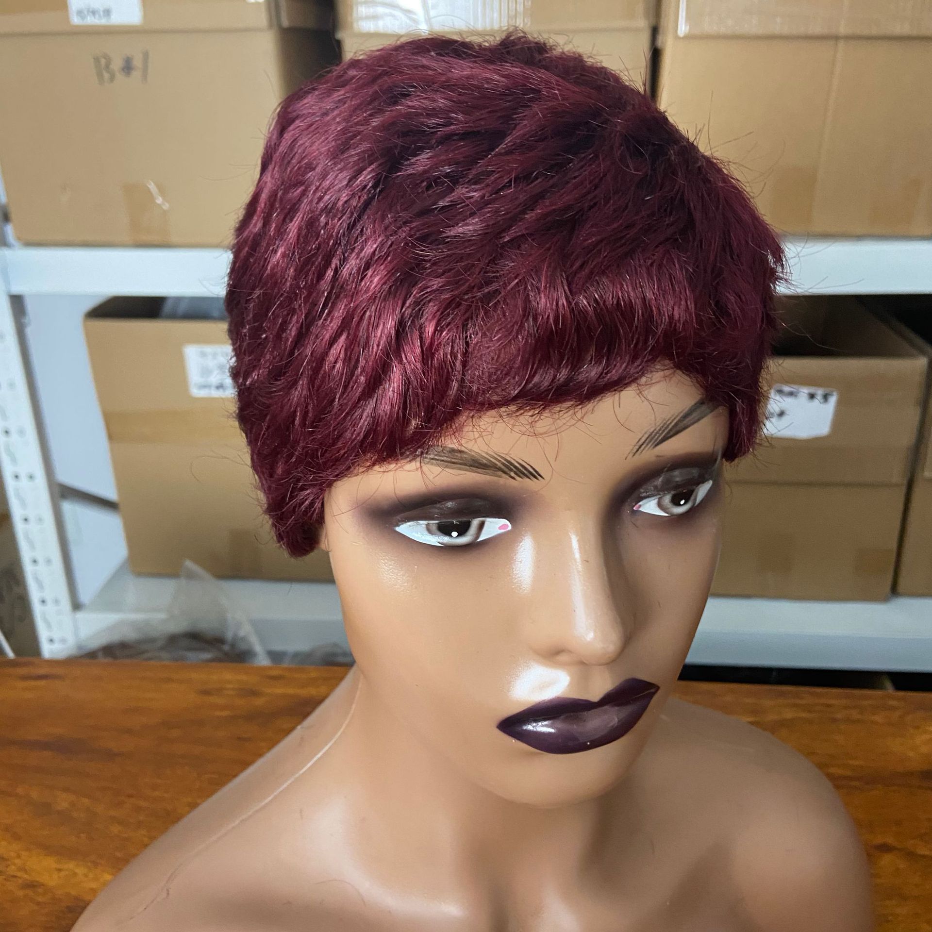 Remy Human Hair Short PIXIE Wig Full Machine Made Natural Black 99J Burgundy Orange Brown Chocolate WIGLTD