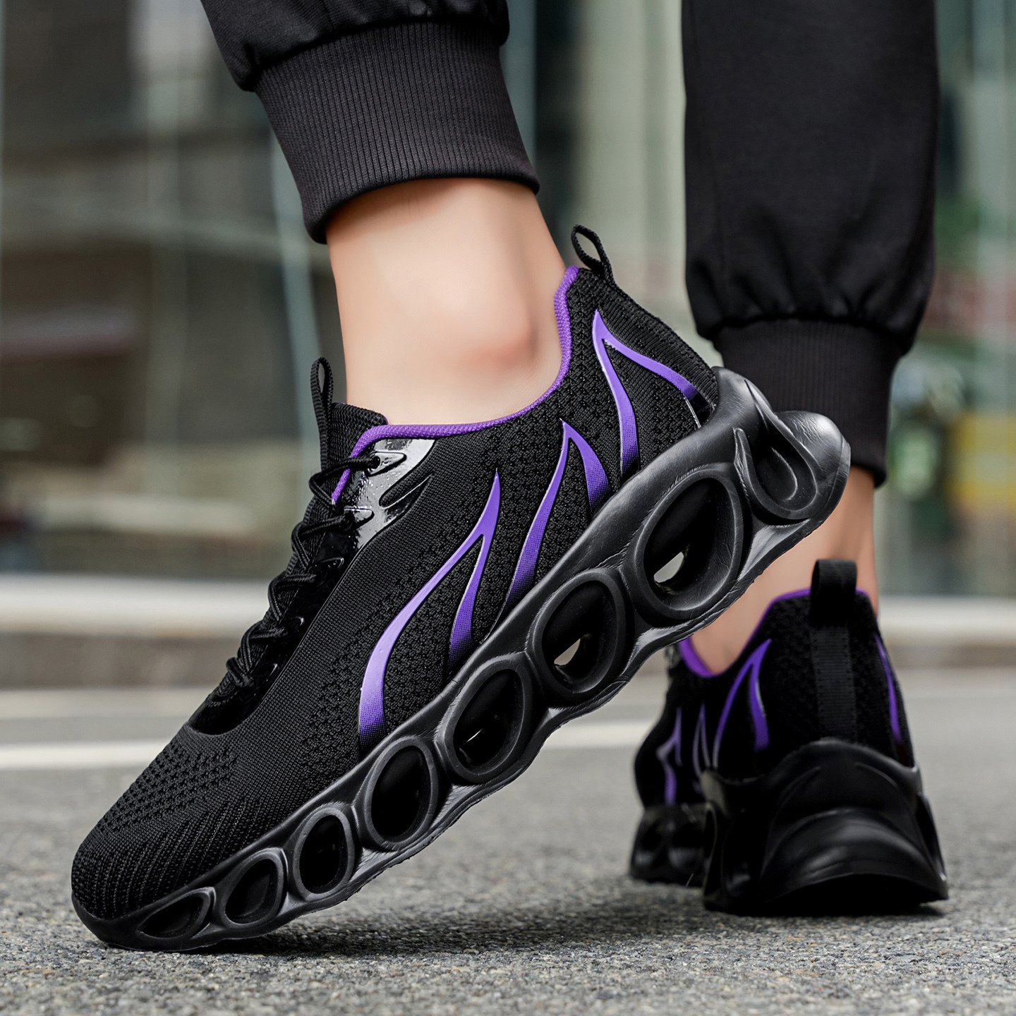 Softsfeel® Men's Relieve Foot Pain Perfect Walking Shoes - Black Purple