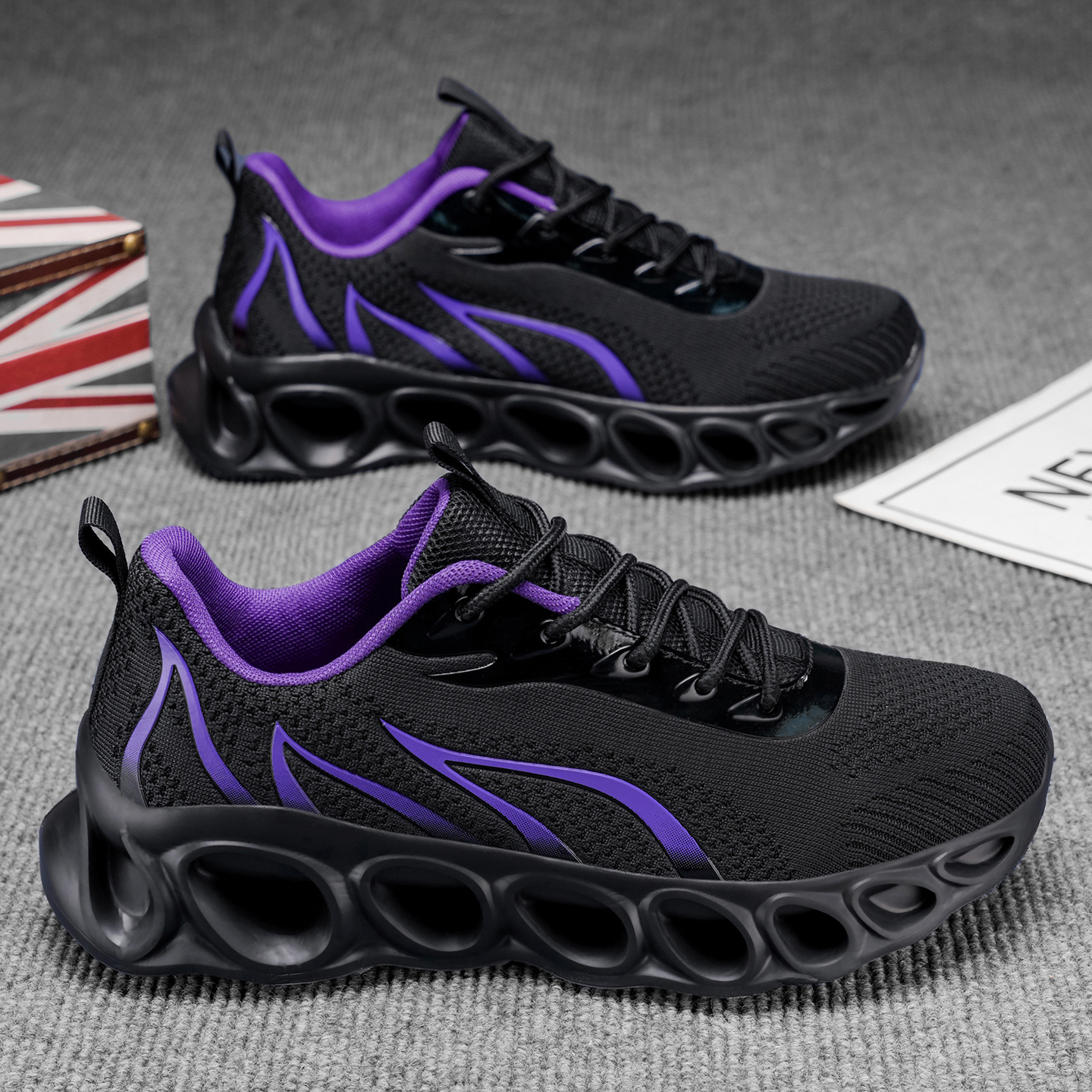 Softsfeel® Men's Relieve Foot Pain Perfect Walking Shoes - Black Purple