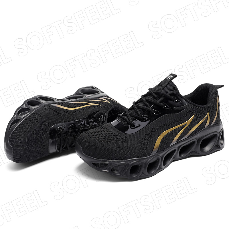 Softsfeel Men's Relieve Foot Pain Perfect Walking Shoes - Black Gold-SOFTSFEEL