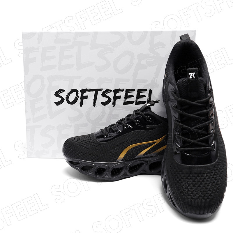 Softsfeel Men's Relieve Foot Pain Perfect Walking Shoes - Black Gold-SOFTSFEEL