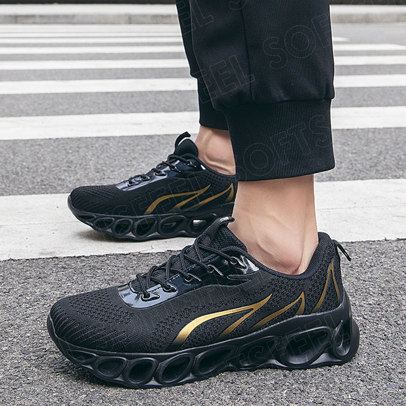 Softsfeel Men's Relieve Foot Pain Perfect Walking Shoes - Black Gold-SOFTSFEEL