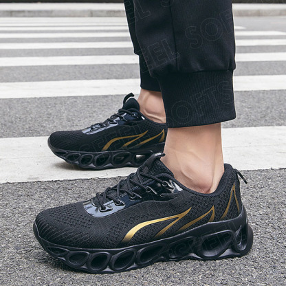 Softsfeel Men's Relieve Foot Pain Perfect Walking Shoes - Black Gold-SOFTSFEEL