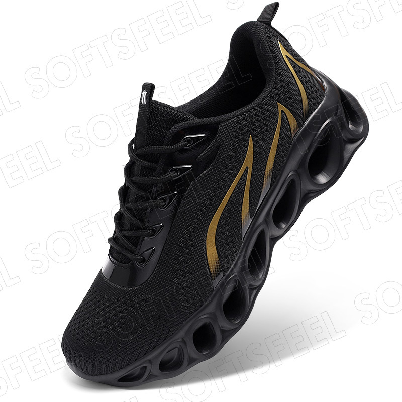 Softsfeel Men's Relieve Foot Pain Perfect Walking Shoes - Black Gold-SOFTSFEEL