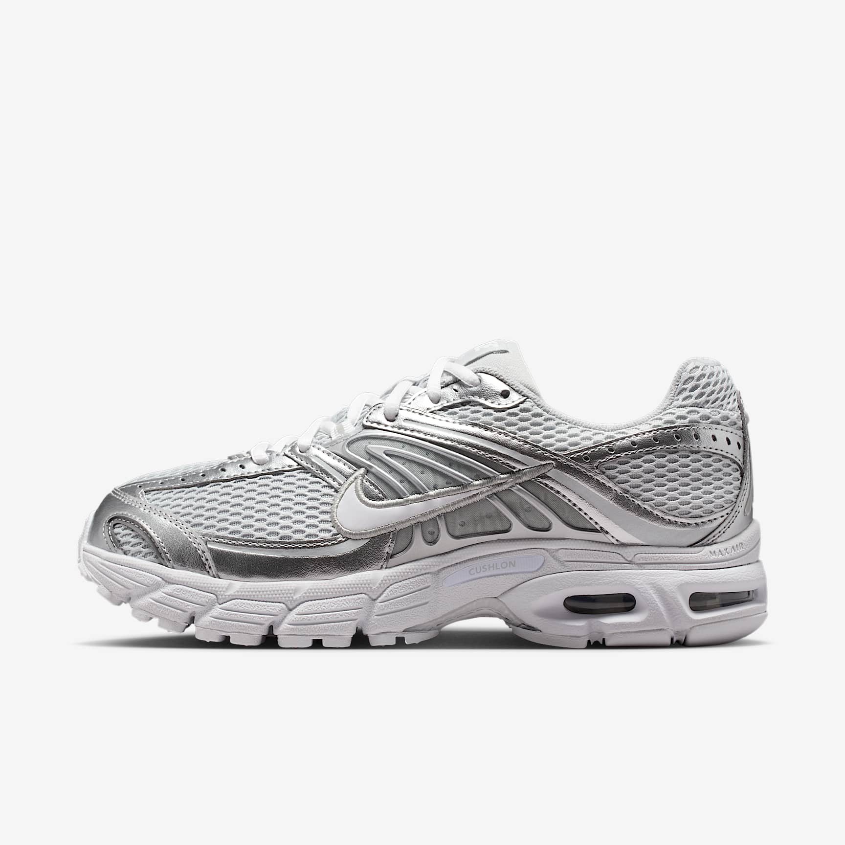 Nike Air Max Moto 2K Schuh mit reflektierenden Akzenten (Damen) – Grey Fog/Metallic Silver/Weiß