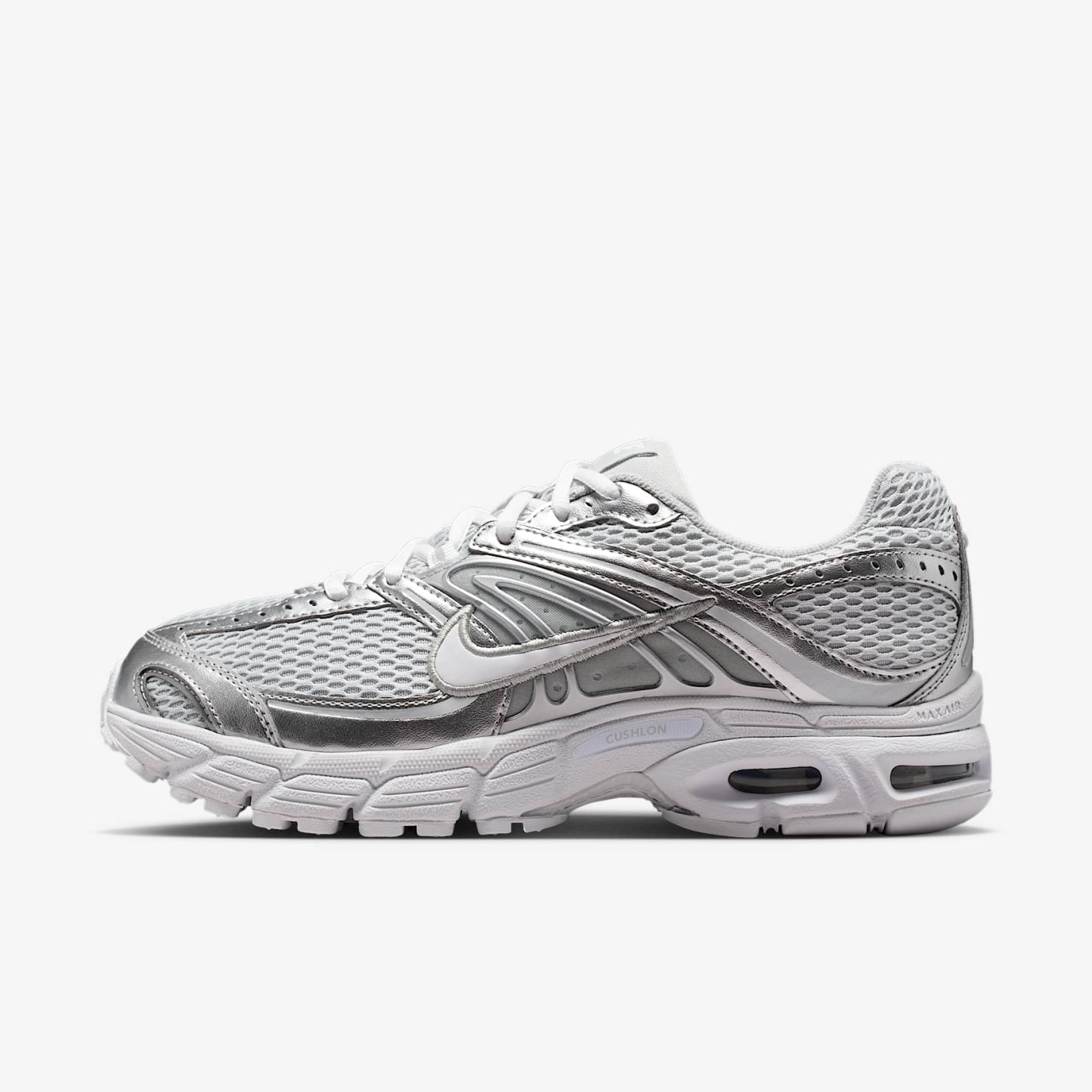 Nike Air Max Moto 2K Schuh mit reflektierenden Akzenten (Damen) – Grey Fog/Metallic Silver/Weiß