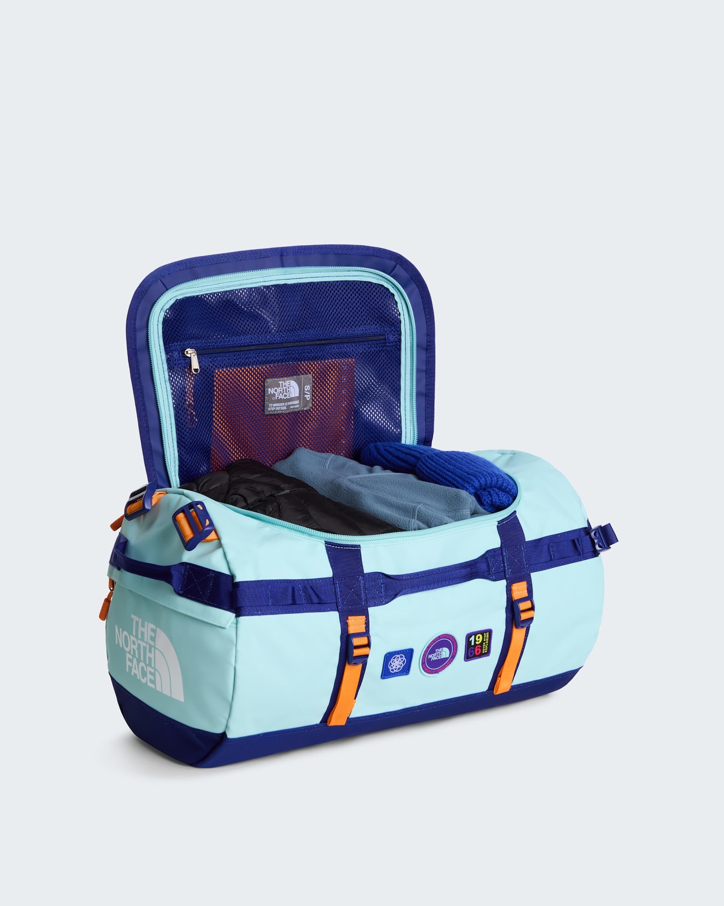 Base Camp Duffel-Tasche 50L – S – Canal Blue-Bold Blue-Papaya