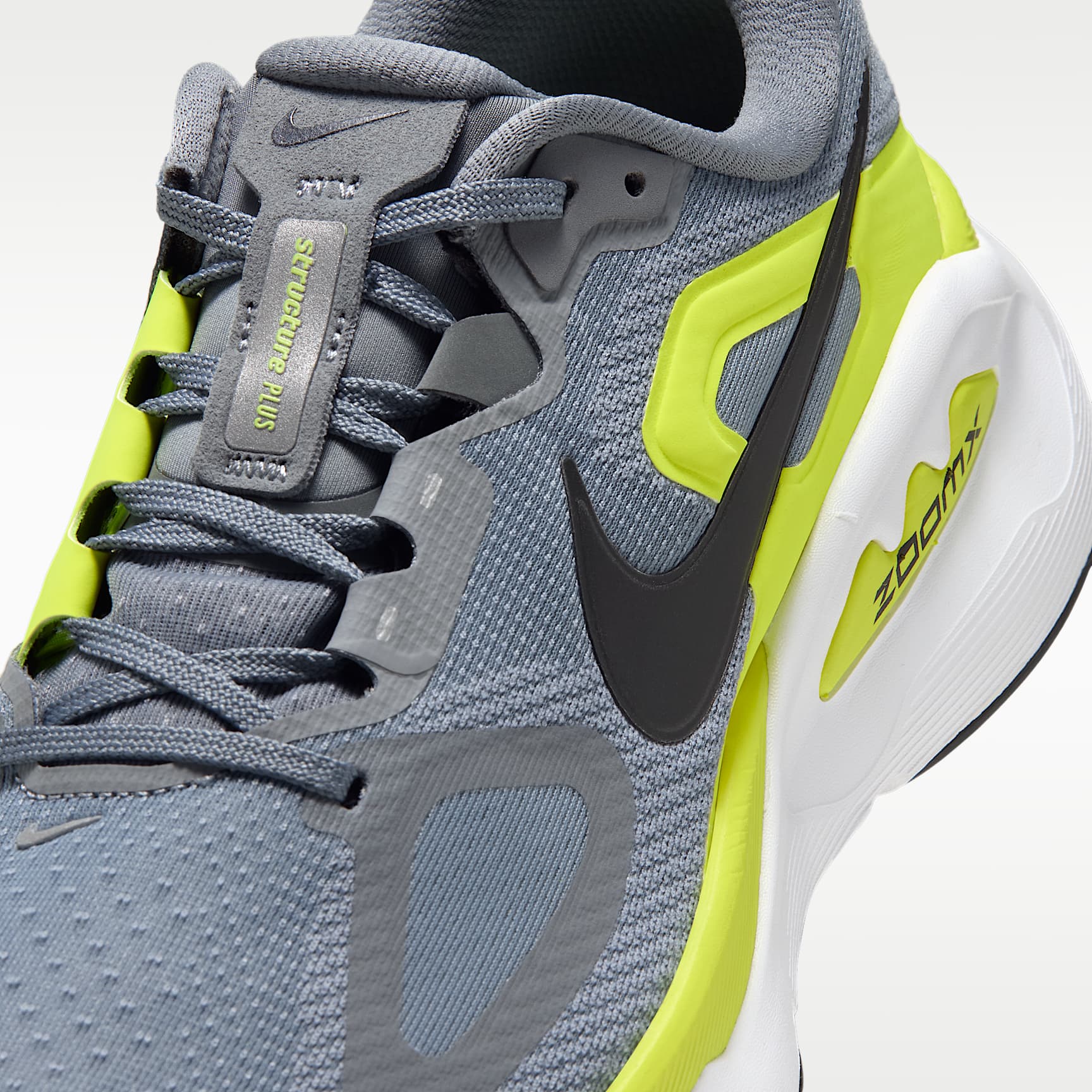 Nike Structure Plus Straßenlaufschuh (Herren) – Cool Grey/Lemon Venom/Weiß/Schwarz
