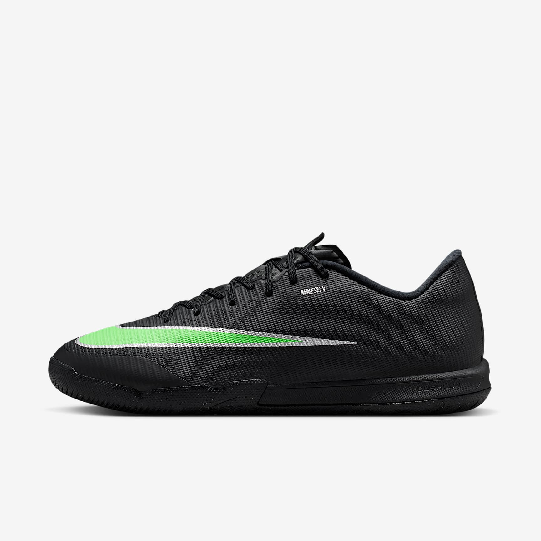 Nike Mercurial Vapor 17 Academy Low-Top-Fußballschuh für Hallen- und Hartplätze – Schwarz/Schwarz/Illusion Green