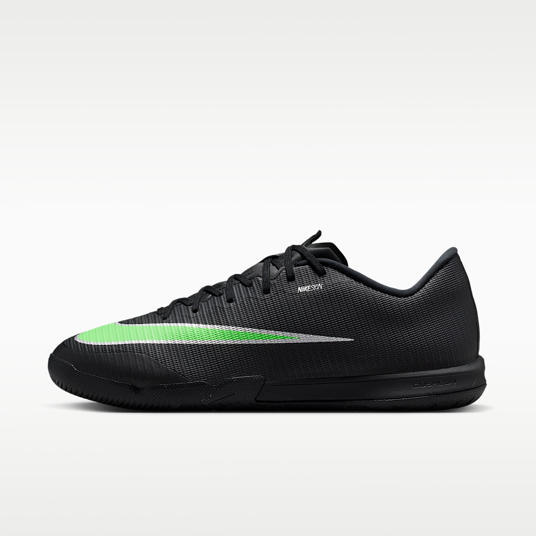 Nike Mercurial Vapor 17 Academy Low-Top-Fußballschuh für Hallen- und Hartplätze – Schwarz/Schwarz/Illusion Green