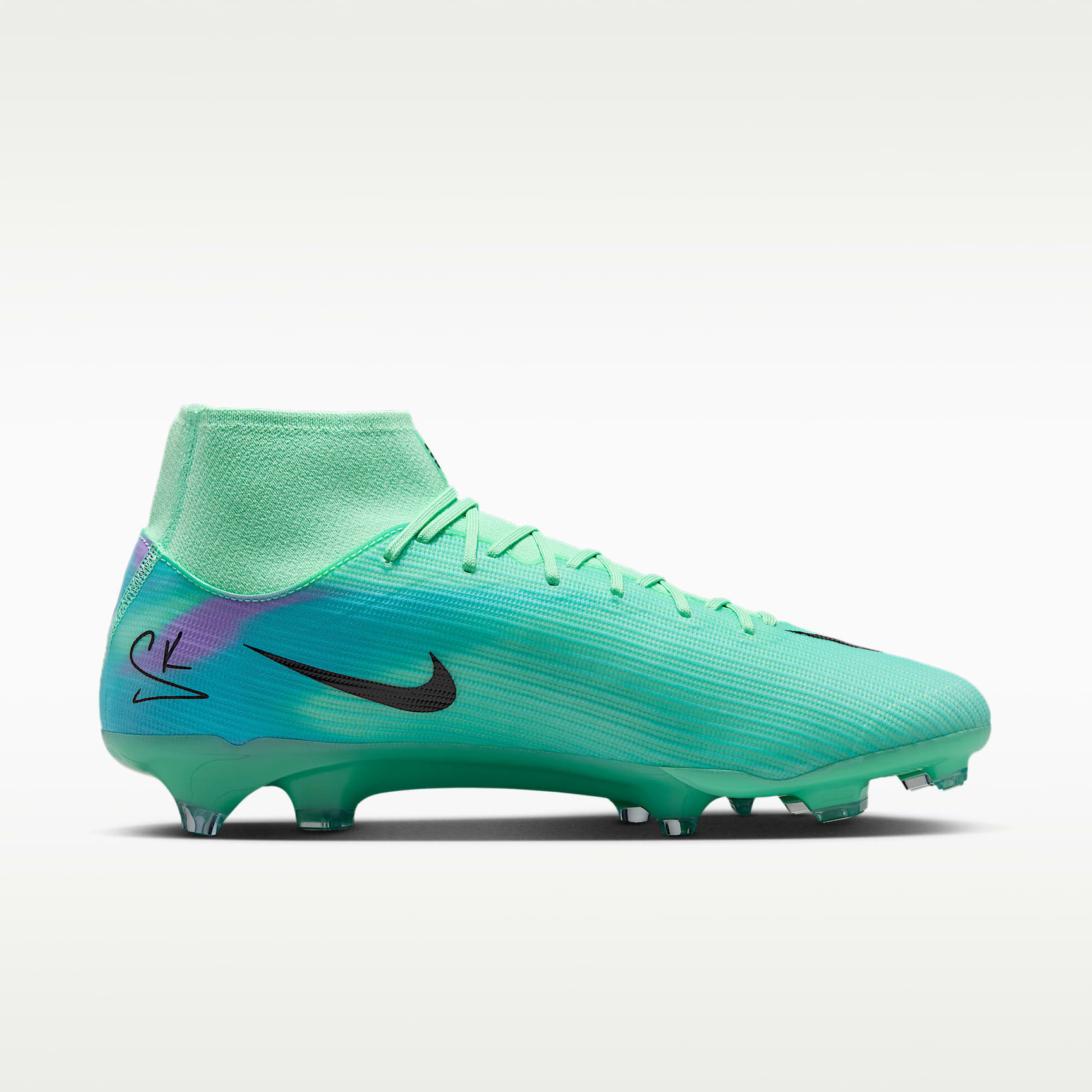 Nike Mercurial Superfly 11 Academy „Sam Kerr“ High-Top-Fußballschuh für verschiedene Böden – Green Glow/Fuchsia Dream/Lagoon Pulse/Schwarz