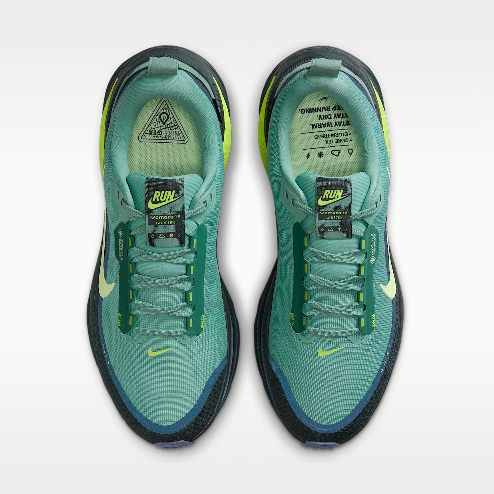 Nike Vomero 18 GORE-TEX wasserdichter Straßenlaufschuh mit reflektierenden Akzenten (Herren) – Seaweed/Cannon/Volt/Barely Volt