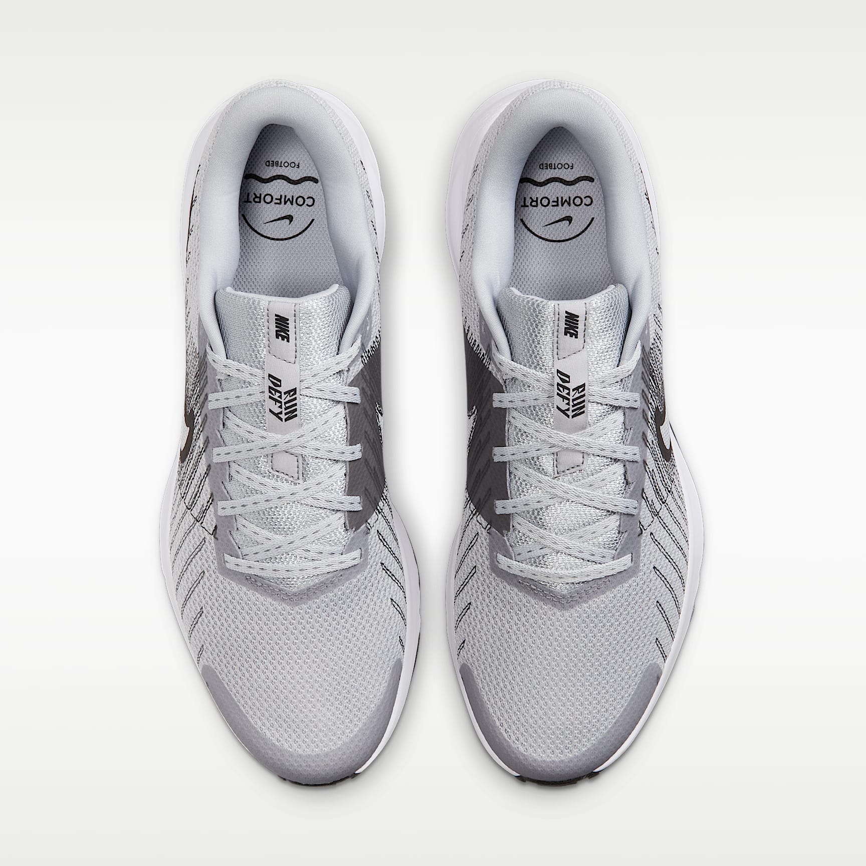 Nike Run Defy Straßenlaufschuh (Herren) – Wolf Grey/Weiß/Iron Grey/Schwarz