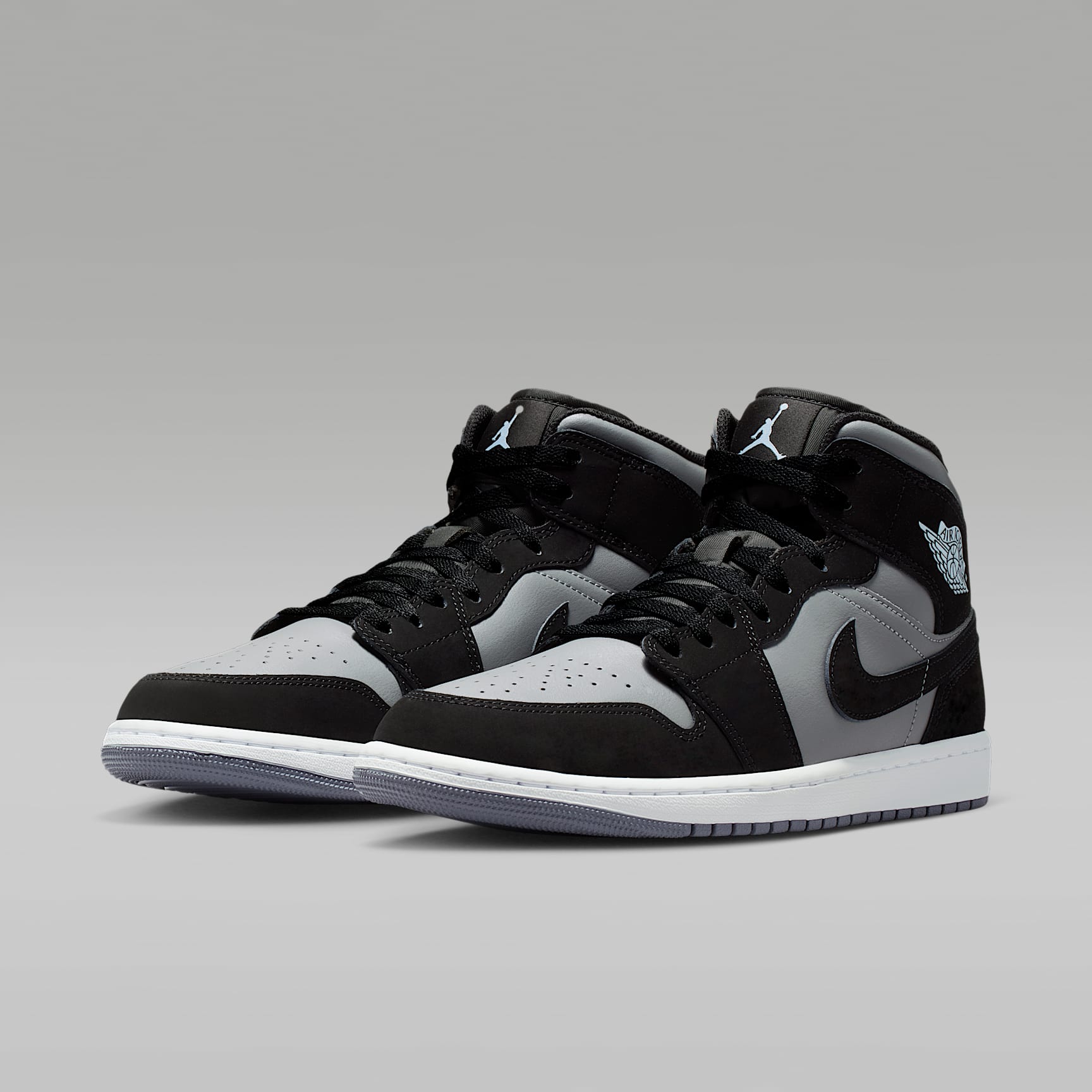 Air Jordan 1 Mid Schuh (Herren) – Schwarz/Cool Grey/Light Armory Blue/Schwarz