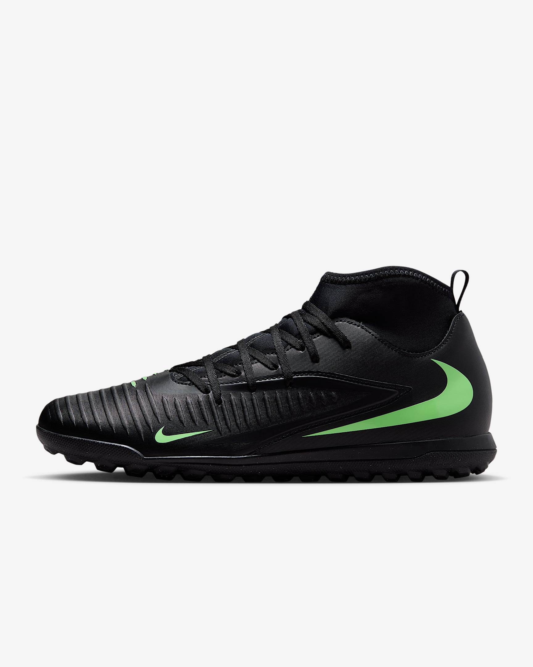 Nike Phantom 6 High Club Fußballschuh für Turf – Schwarz/Schwarz/Illusion Green