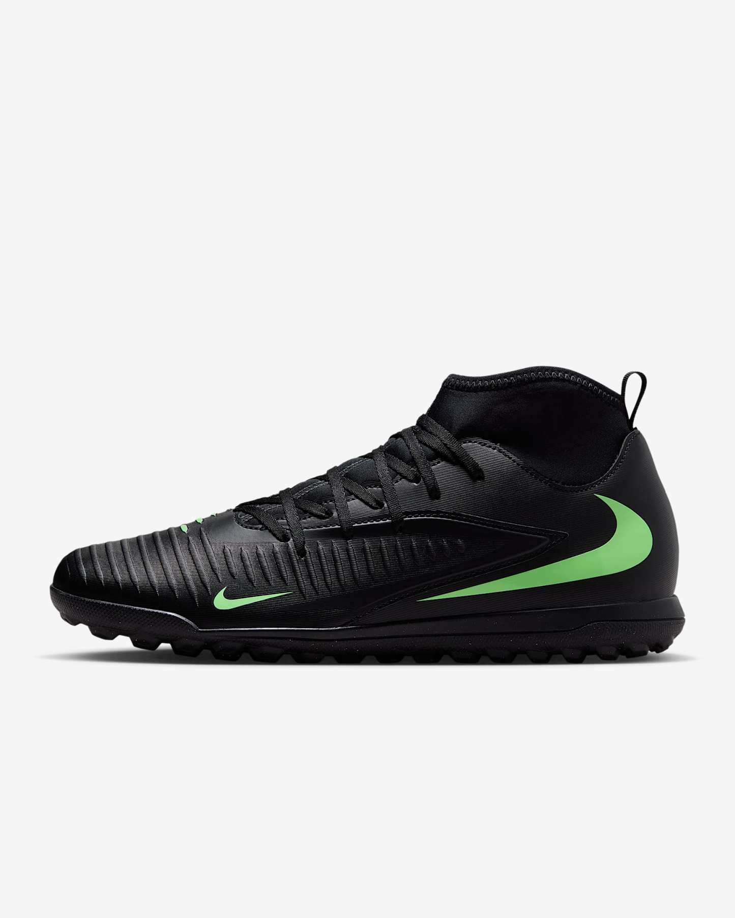 Nike Phantom 6 High Club Fußballschuh für Turf – Schwarz/Schwarz/Illusion Green