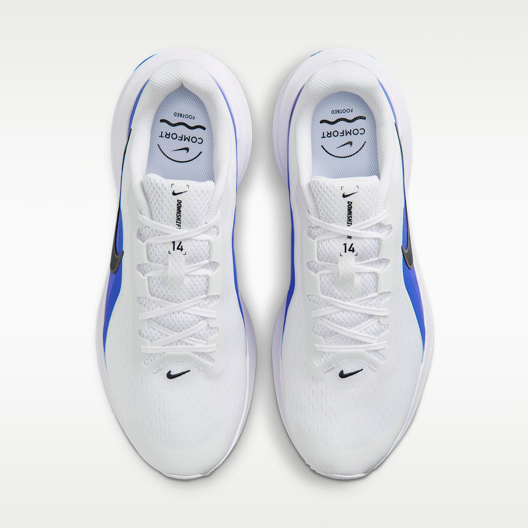 Nike Downshifter 14 Straßenlaufschuh (Herren) – Weiß/Racer Blue/Anthracite/Schwarz
