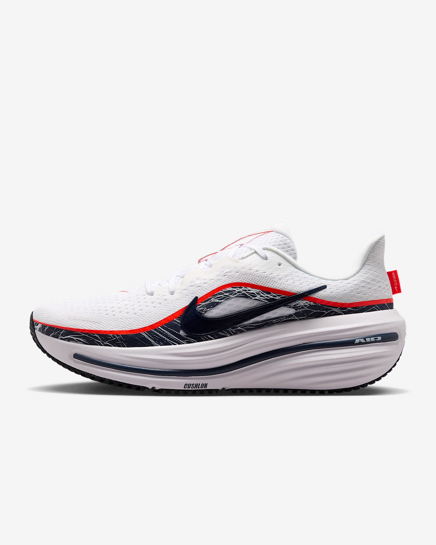 Nike Winflo 12 Straßenlaufschuh (Herren) – Weiß/Dynamic Yellow/Bright Crimson/Obsidian