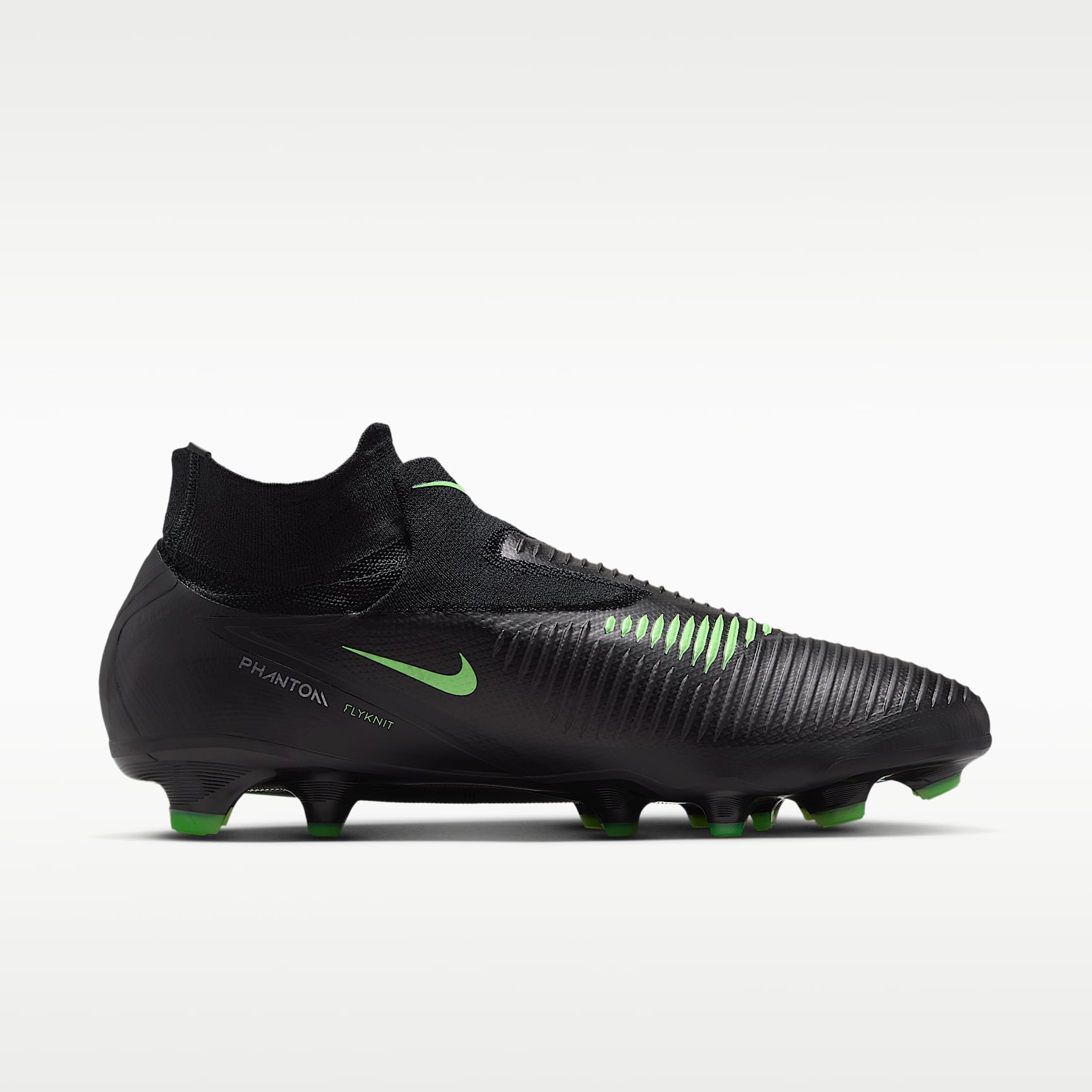 Nike Phantom 6 High Pro Fußballschuh für normalen Rasen – Schwarz/Schwarz/Illusion Green