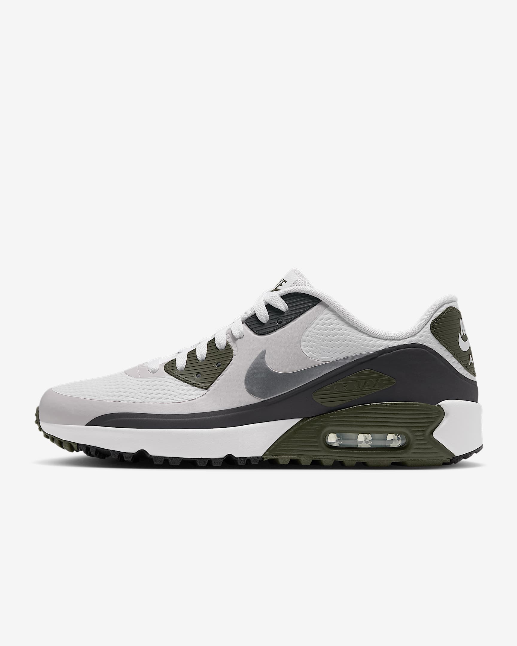 Nike Air Max 90 G Golfschuh – Weiß/Medium Olive/Vast Grey/Metallic Silver