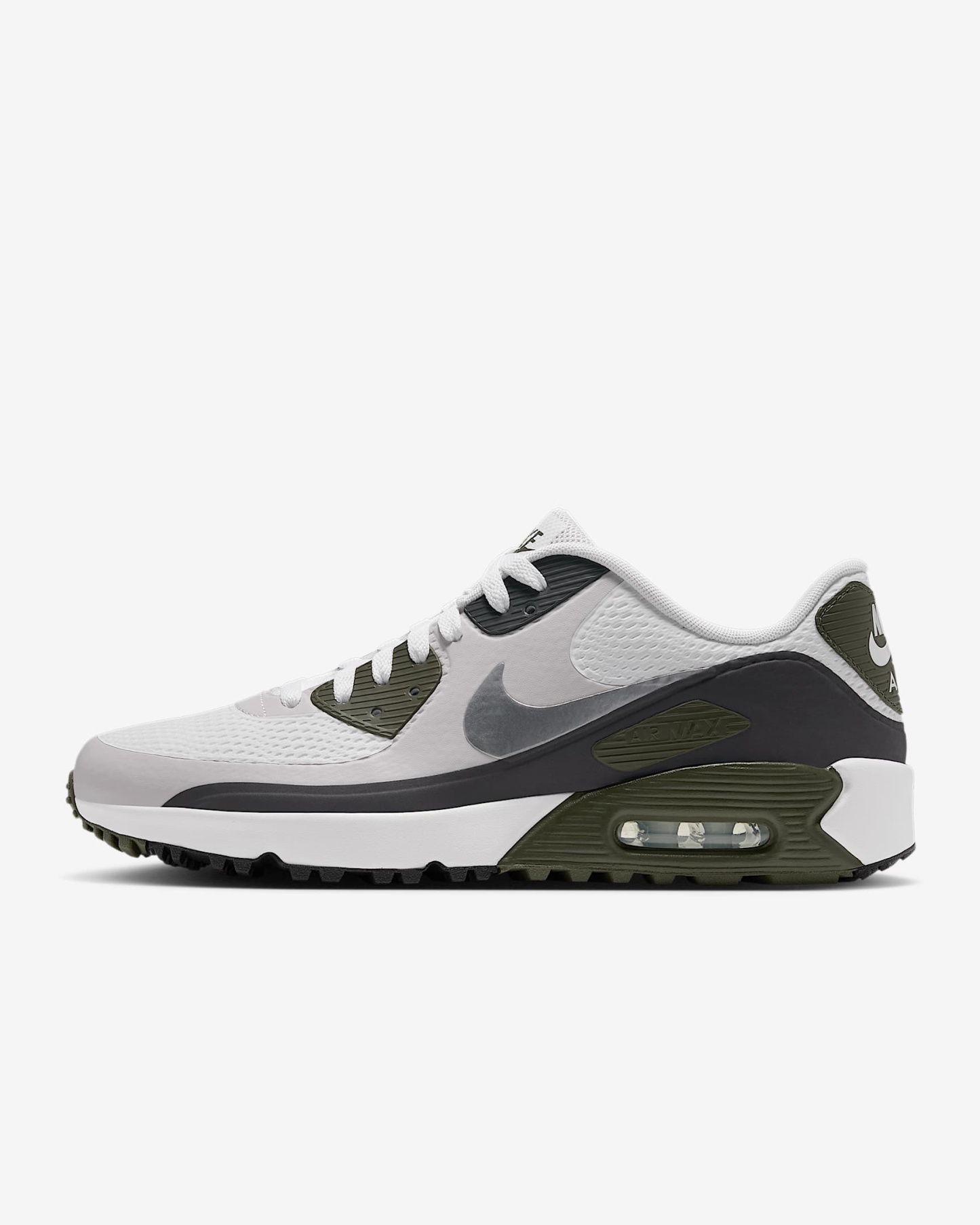 Nike Air Max 90 G Golfschuh – Weiß/Medium Olive/Vast Grey/Metallic Silver