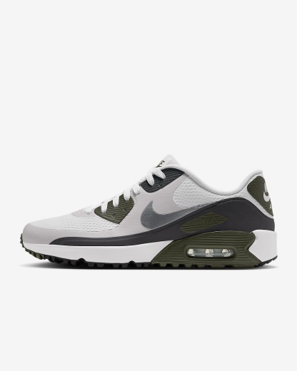 Nike Air Max 90 G Golfschuh – Weiß/Medium Olive/Vast Grey/Metallic Silver