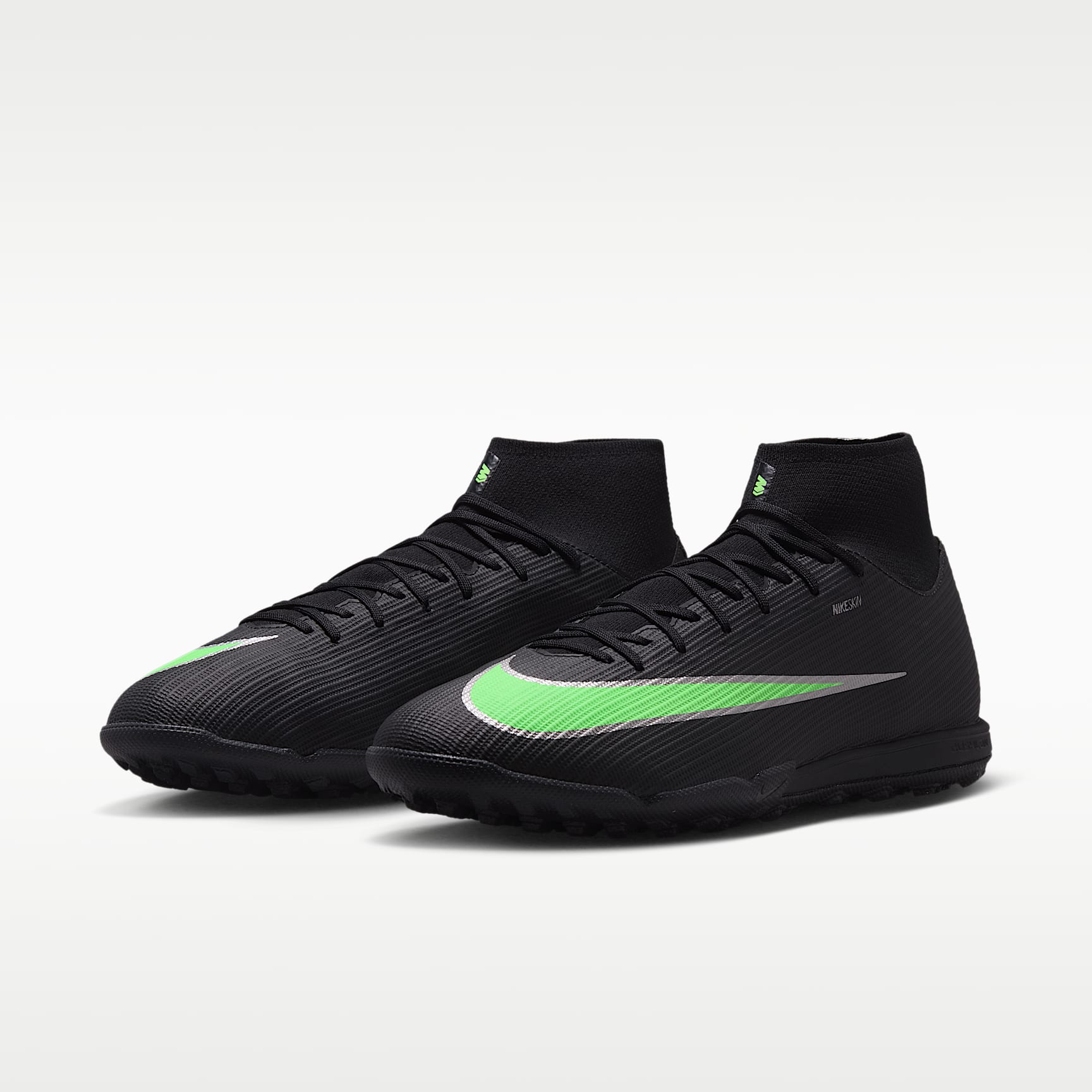 Nike Mercurial Superfly 11 Academy High-Top-Fußballschuh für Turf – Schwarz/Schwarz/Illusion Green