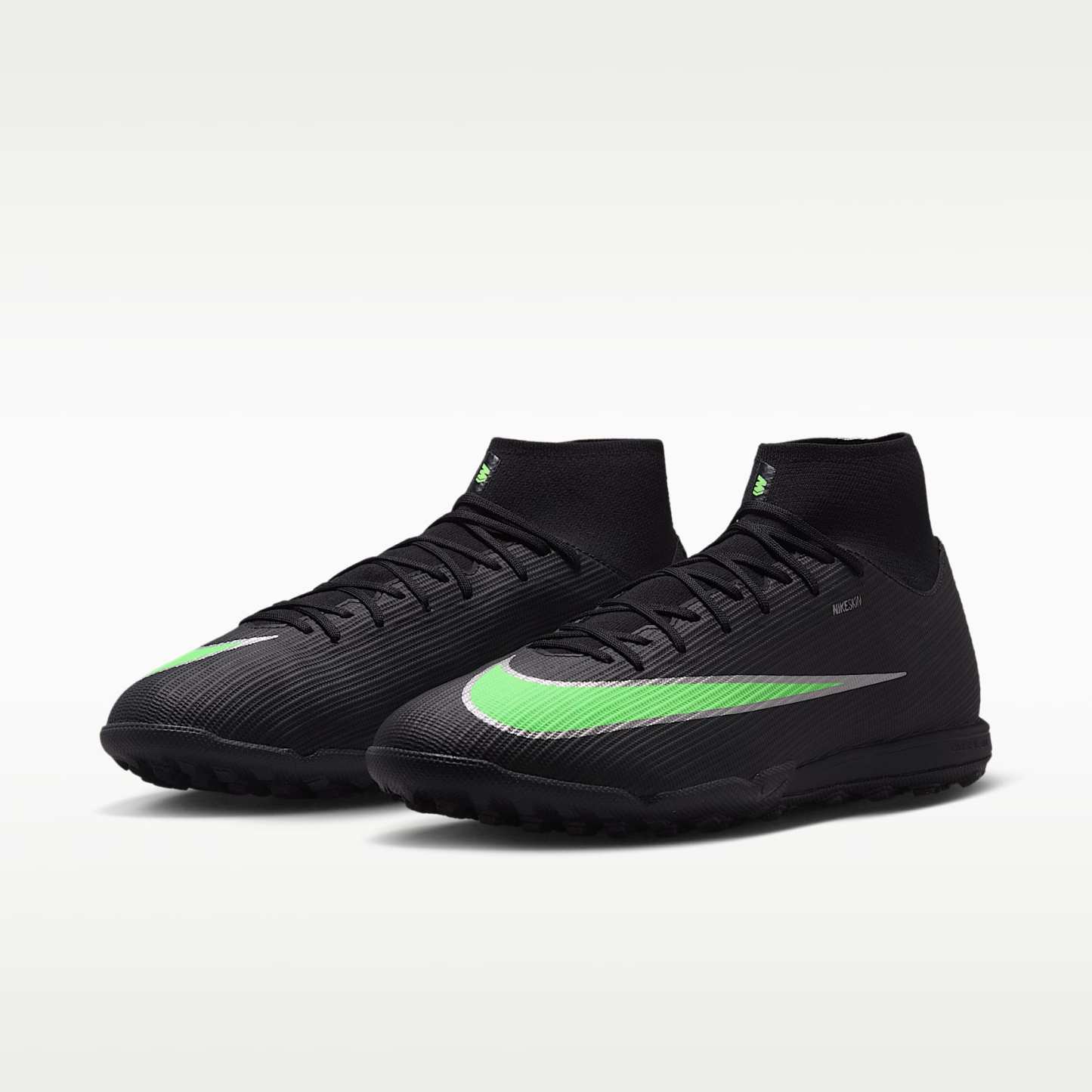 Nike Mercurial Superfly 11 Academy High-Top-Fußballschuh für Turf – Schwarz/Schwarz/Illusion Green