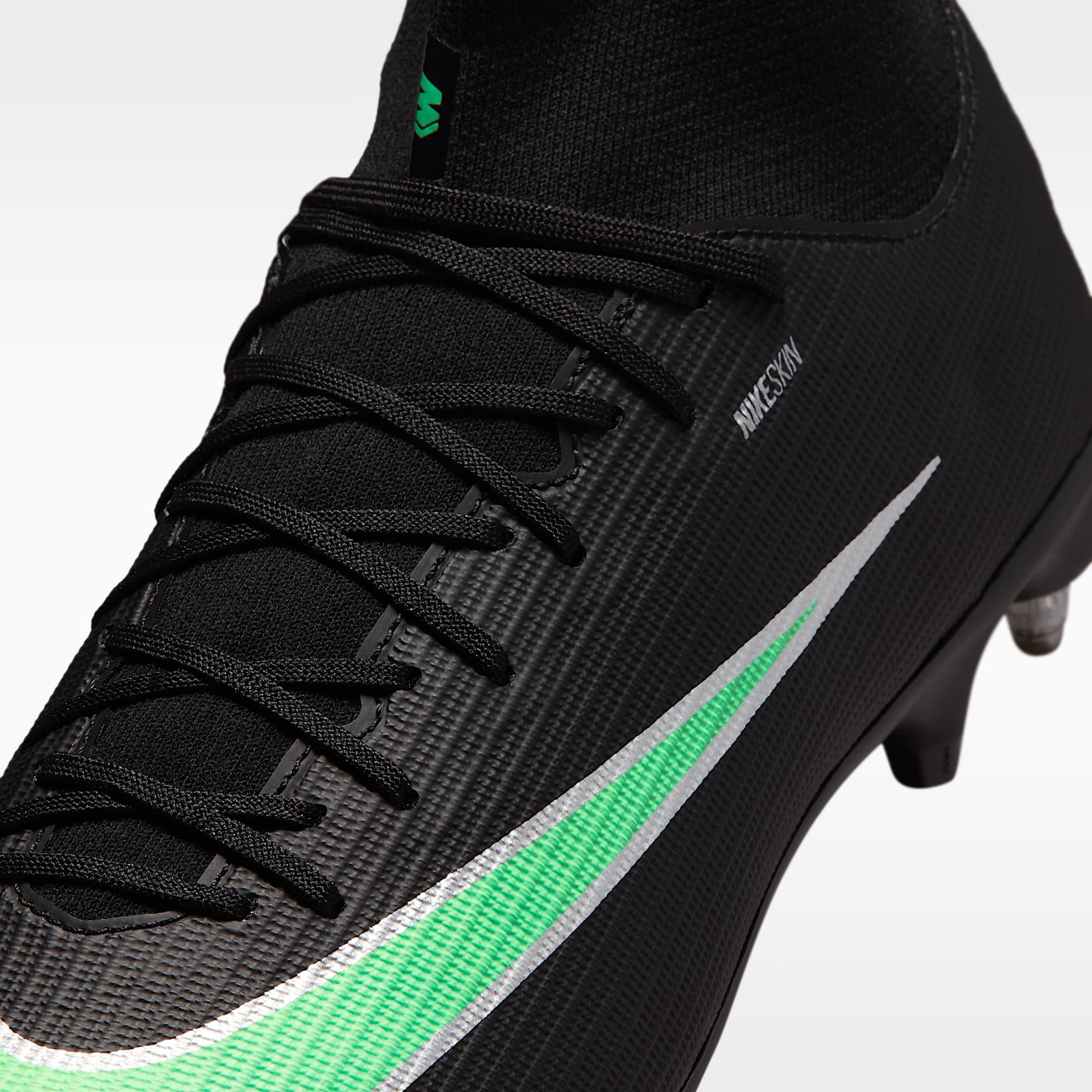 Nike Mercurial Superfly 11 Academy High-Top-Fußballschuh für weichen Rasen – Schwarz/Schwarz/Illusion Green