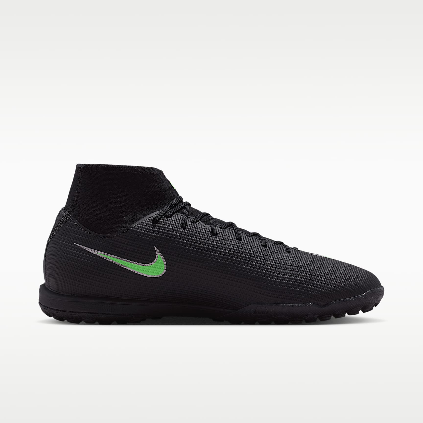 Nike Mercurial Superfly 11 Academy High-Top-Fußballschuh für Turf – Schwarz/Schwarz/Illusion Green