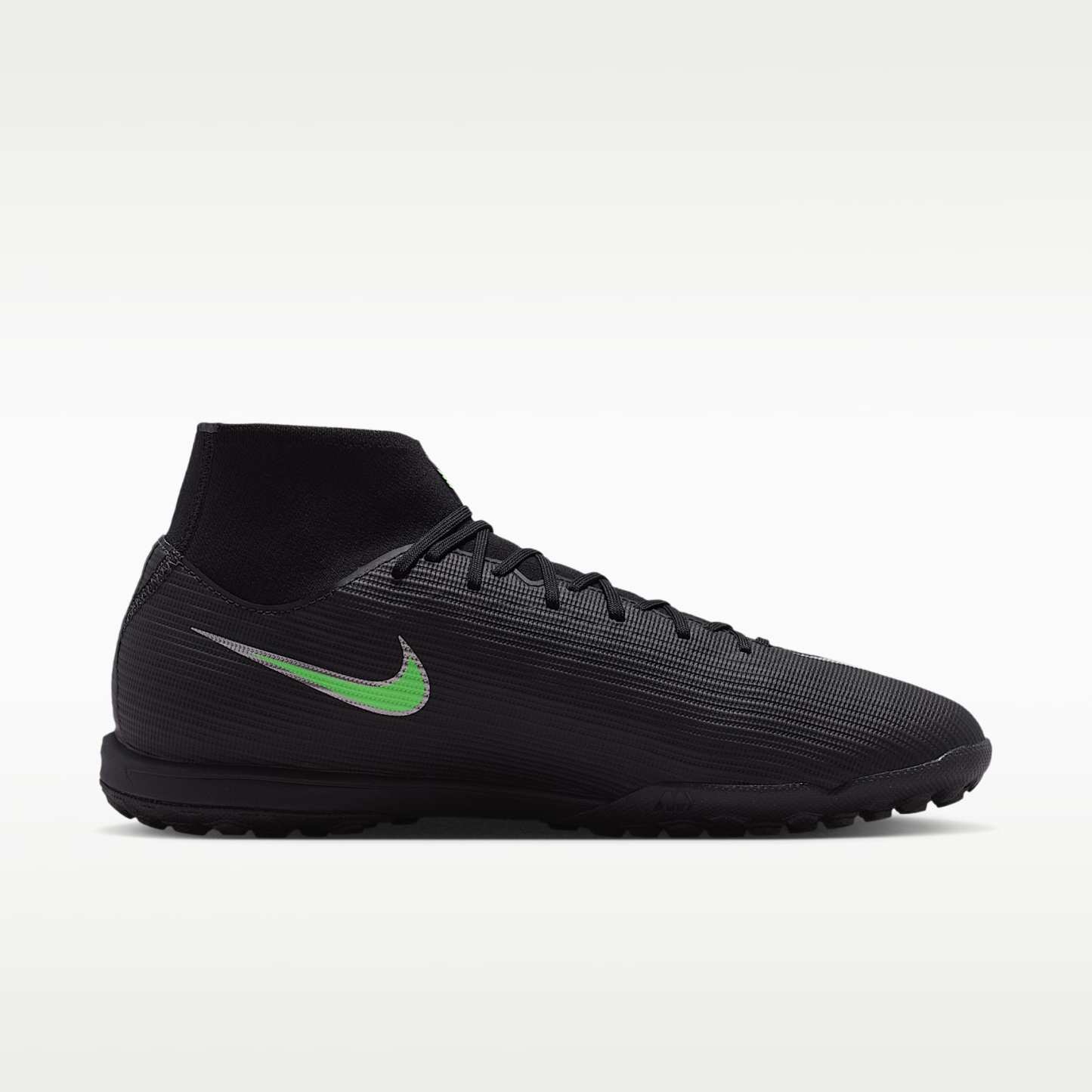 Nike Mercurial Superfly 11 Academy High-Top-Fußballschuh für Turf – Schwarz/Schwarz/Illusion Green