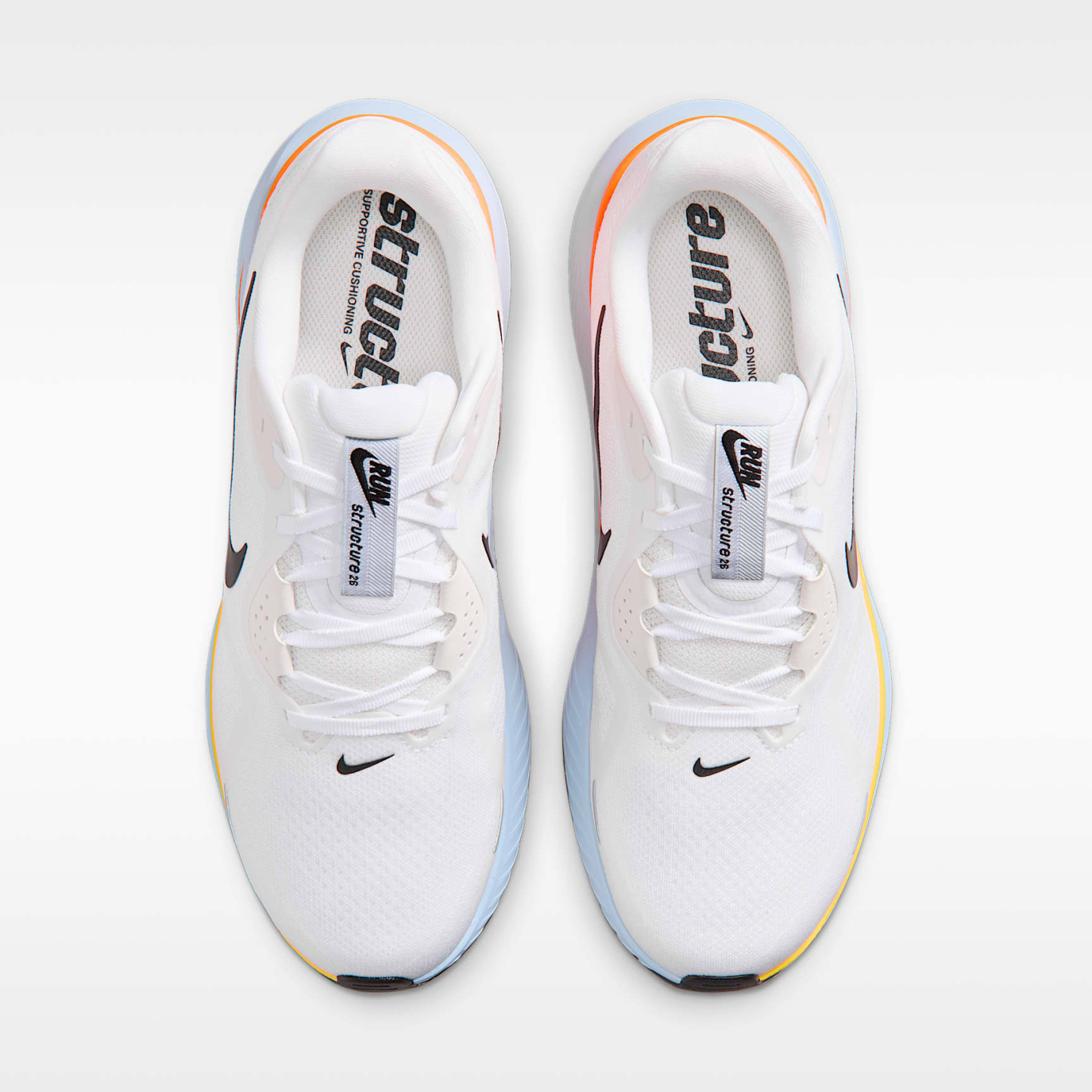 Nike Structure 26 Straßenlaufschuh (Herren) – Weiß/Hydrogen Blue/Total Orange/Schwarz