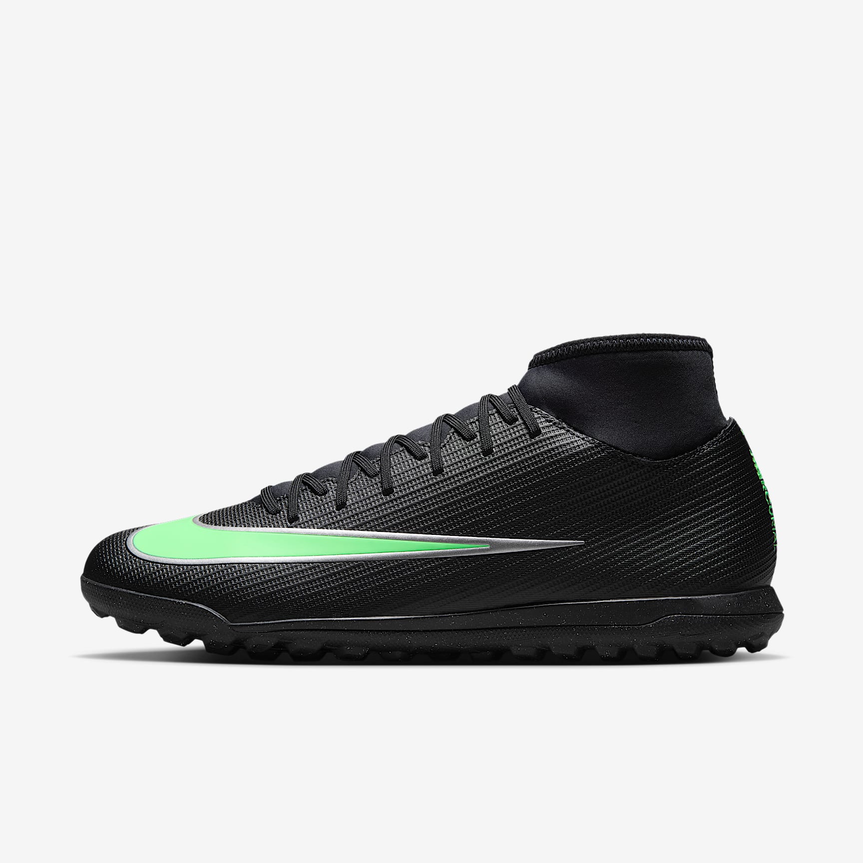 Nike Mercurial Superfly 11 Club High-Top-Fußballschuh für Turf – Schwarz/Schwarz/Illusion Green