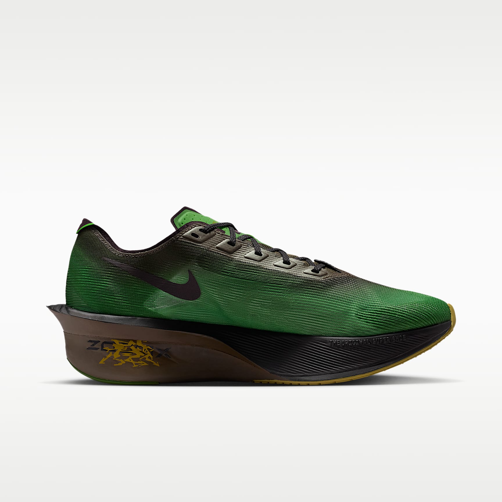 Nike Vaporfly 4 Laufschuh für Straßenwettkämpfe (Herren) – Chlorophyll/Off Noir/Mink Brown/Burgundy Ash