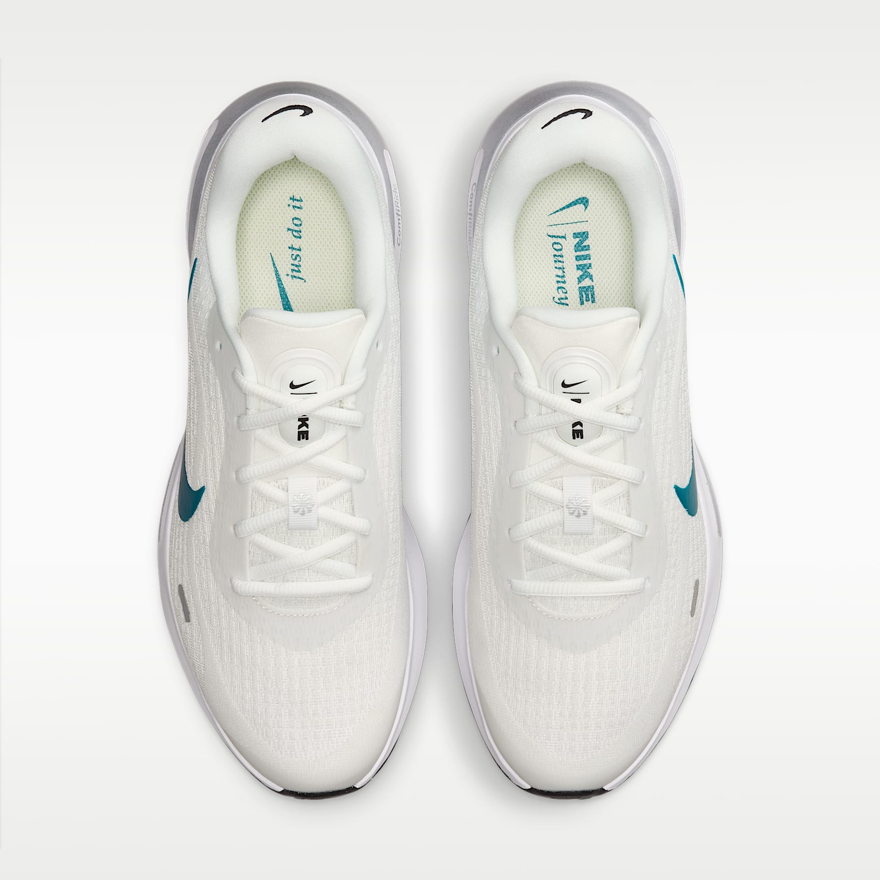 Nike Journey Run Straßenlaufschuh (Herren) – Summit White/Schwarz/Metallic Silver/Bright Spruce