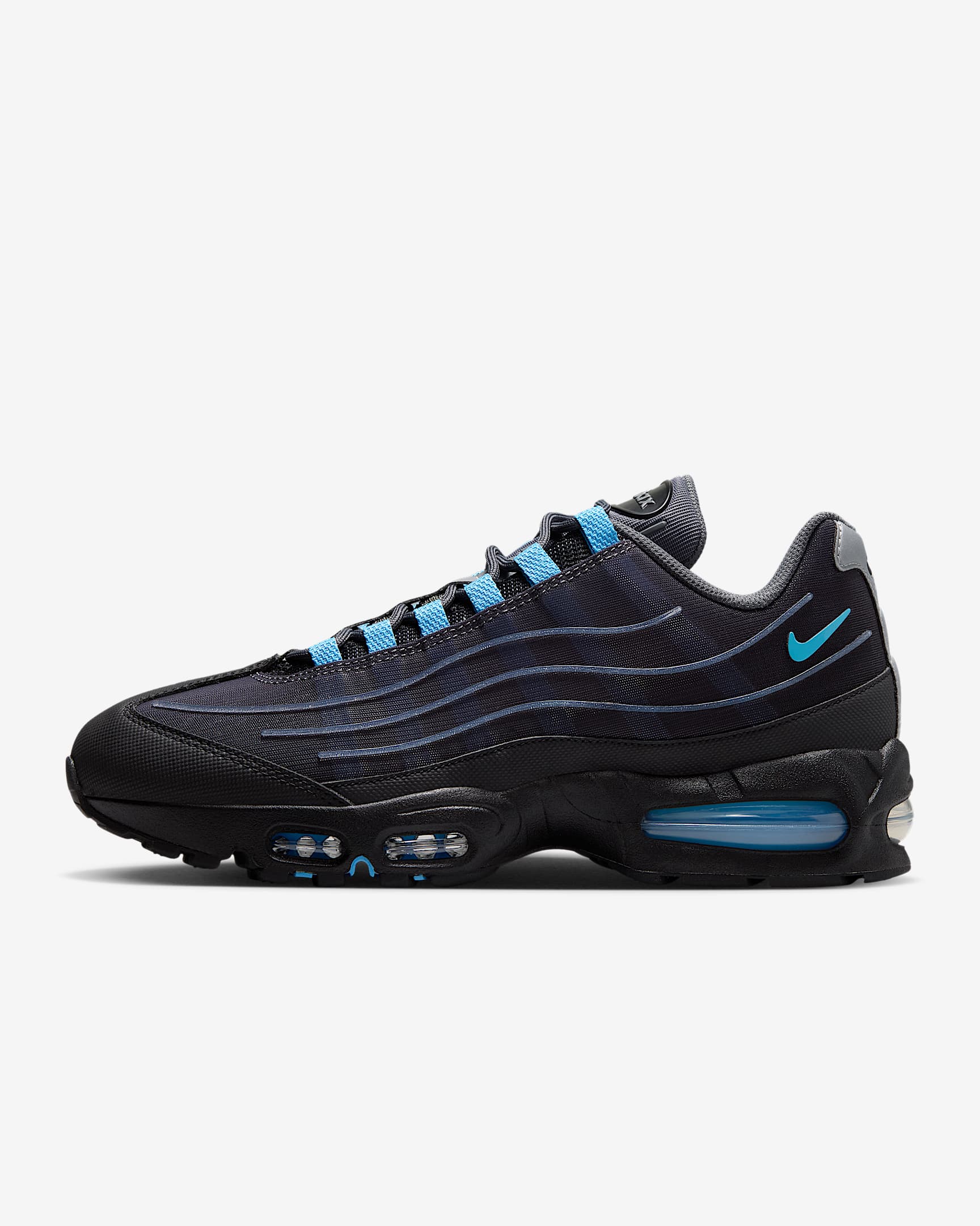 Nike Air Max 95 Big Bubble Tech Schuh (Herren) – Schwarz/Iron Grey/Metallic Silver/University Blue