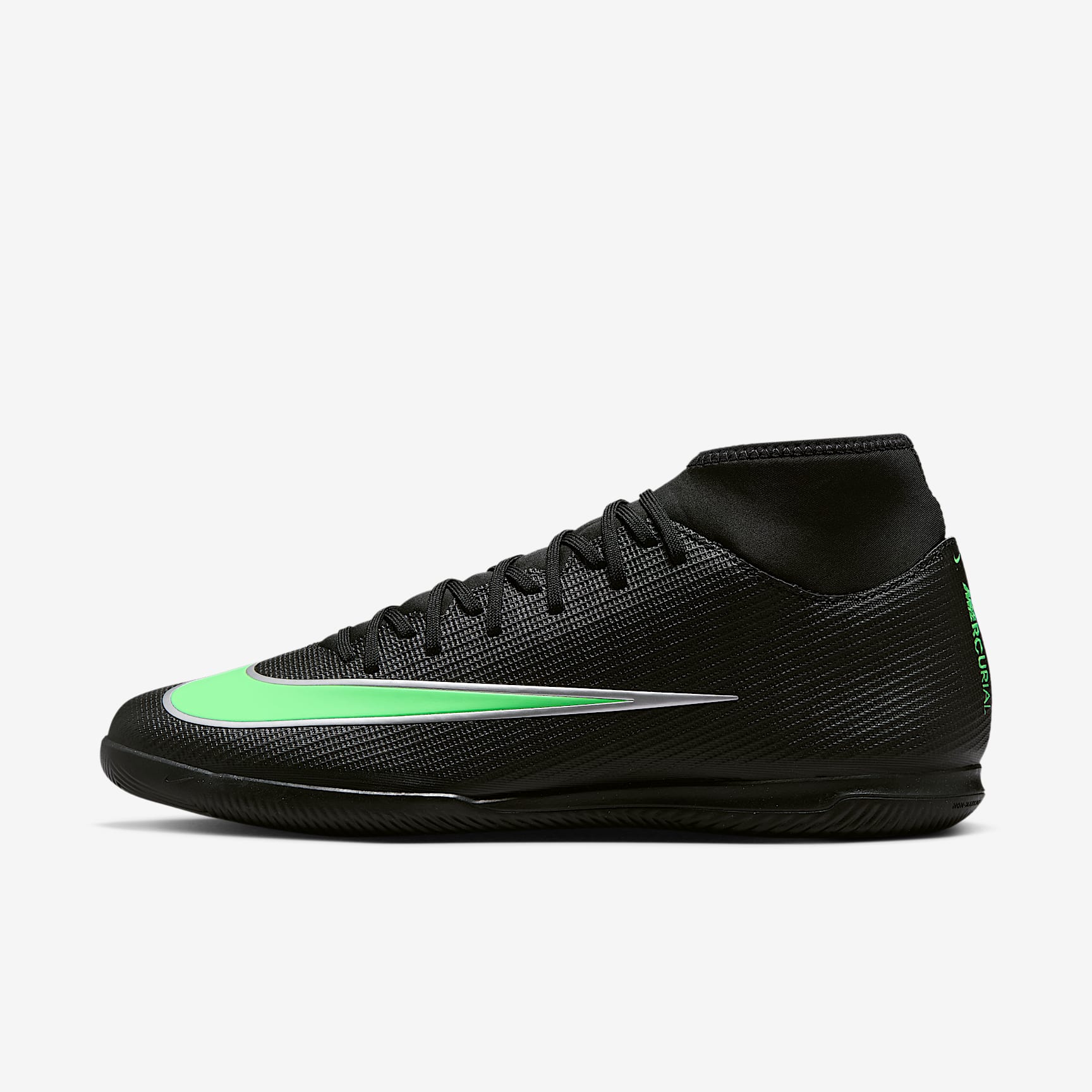 Nike Mercurial Superfly 11 Club High-Top-Fußballschuh für Hallen- und Hartplätze – Schwarz/Schwarz/Illusion Green
