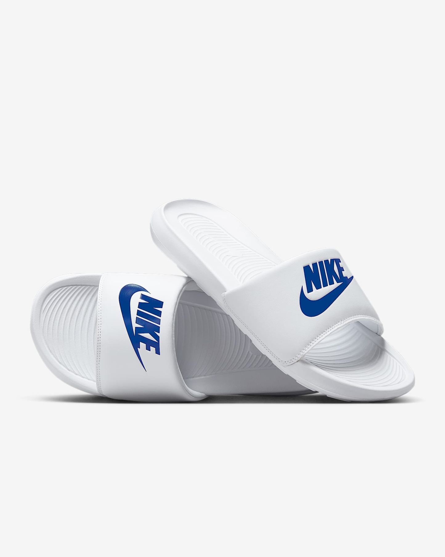 Nike Victori One Slides (Herren) – Weiß/Weiß/Game Royal