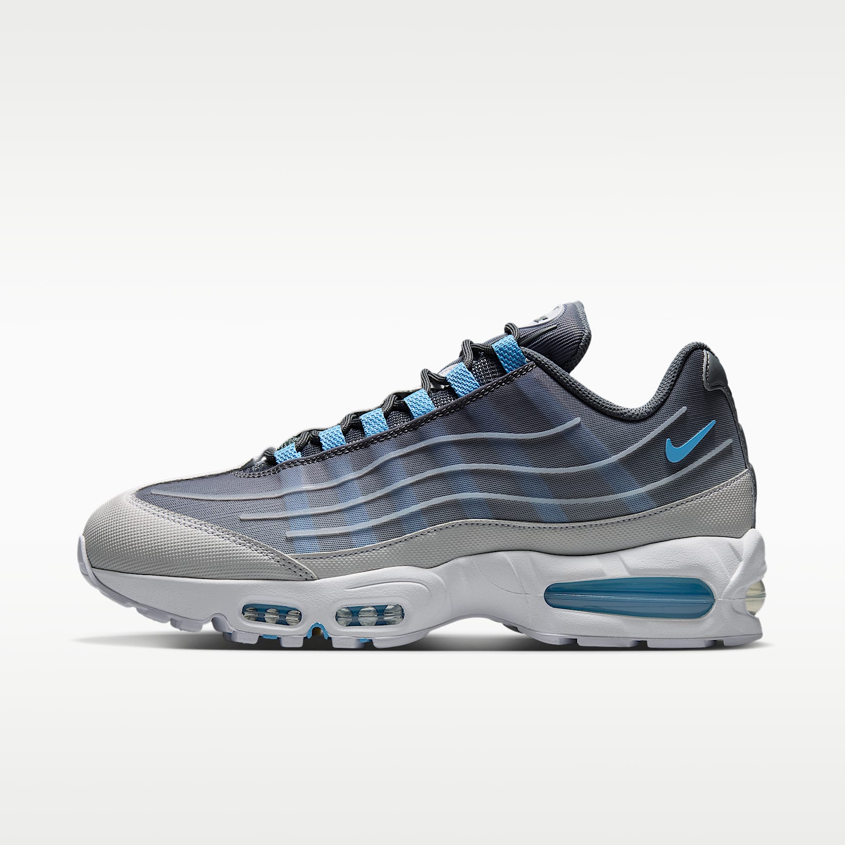 Nike Air Max 95 Big Bubble Tech Schuh (Herren) – Smoke Grey/Weiß/Schwarz/Football Blue