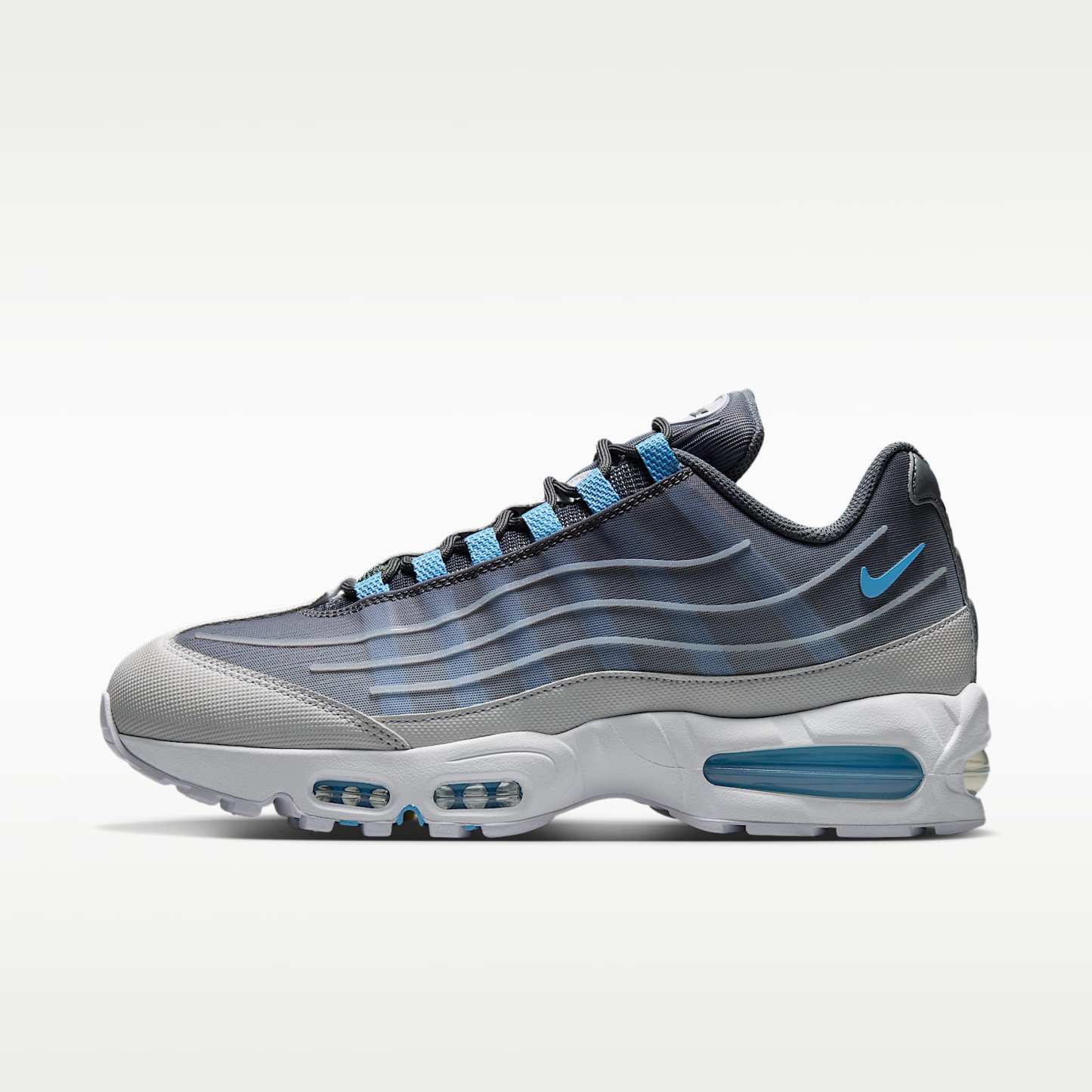 Nike Air Max 95 Big Bubble Tech Schuh (Herren) – Smoke Grey/Weiß/Schwarz/Football Blue